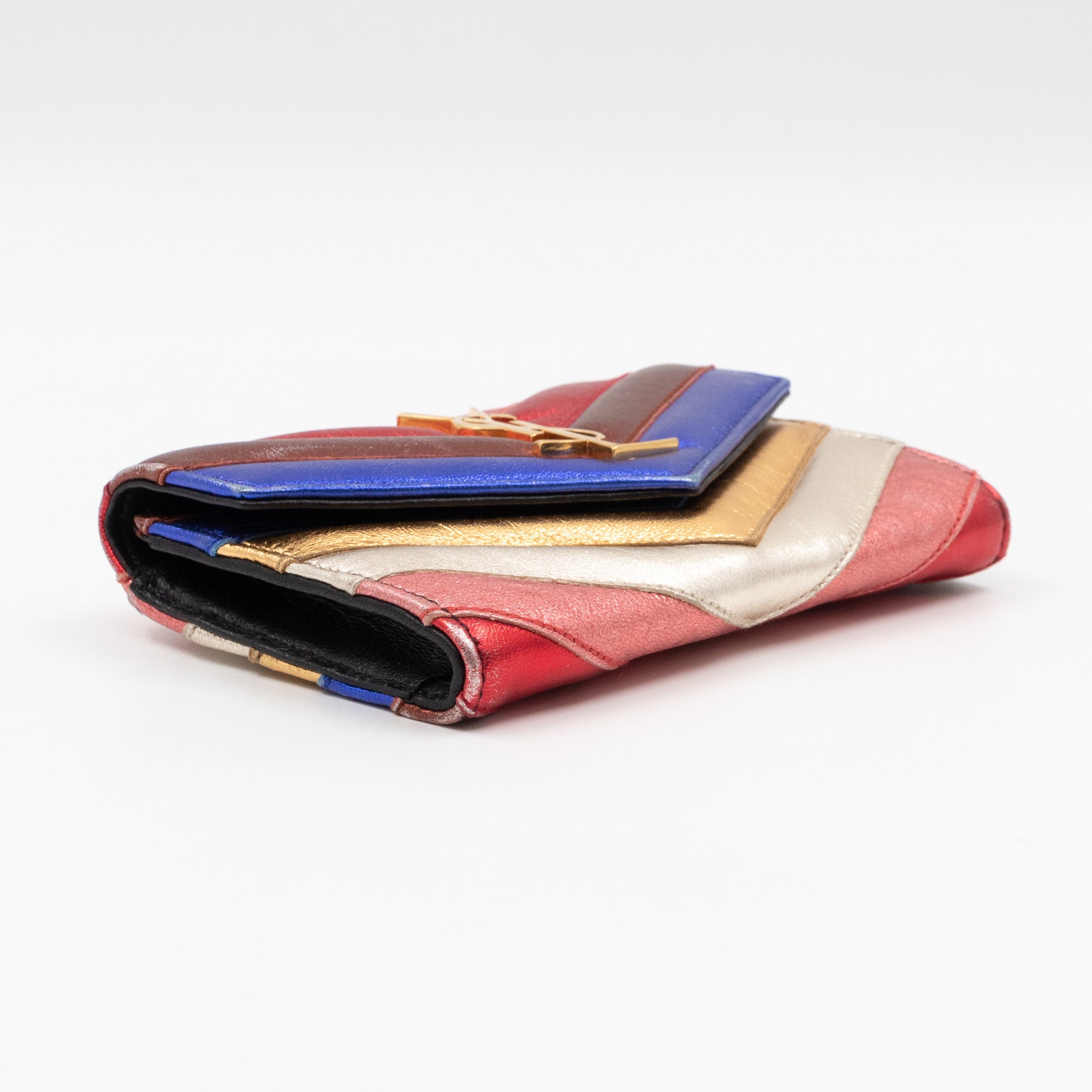 Classic Monogram College Envelope Wallet Metallic Chevron Leather