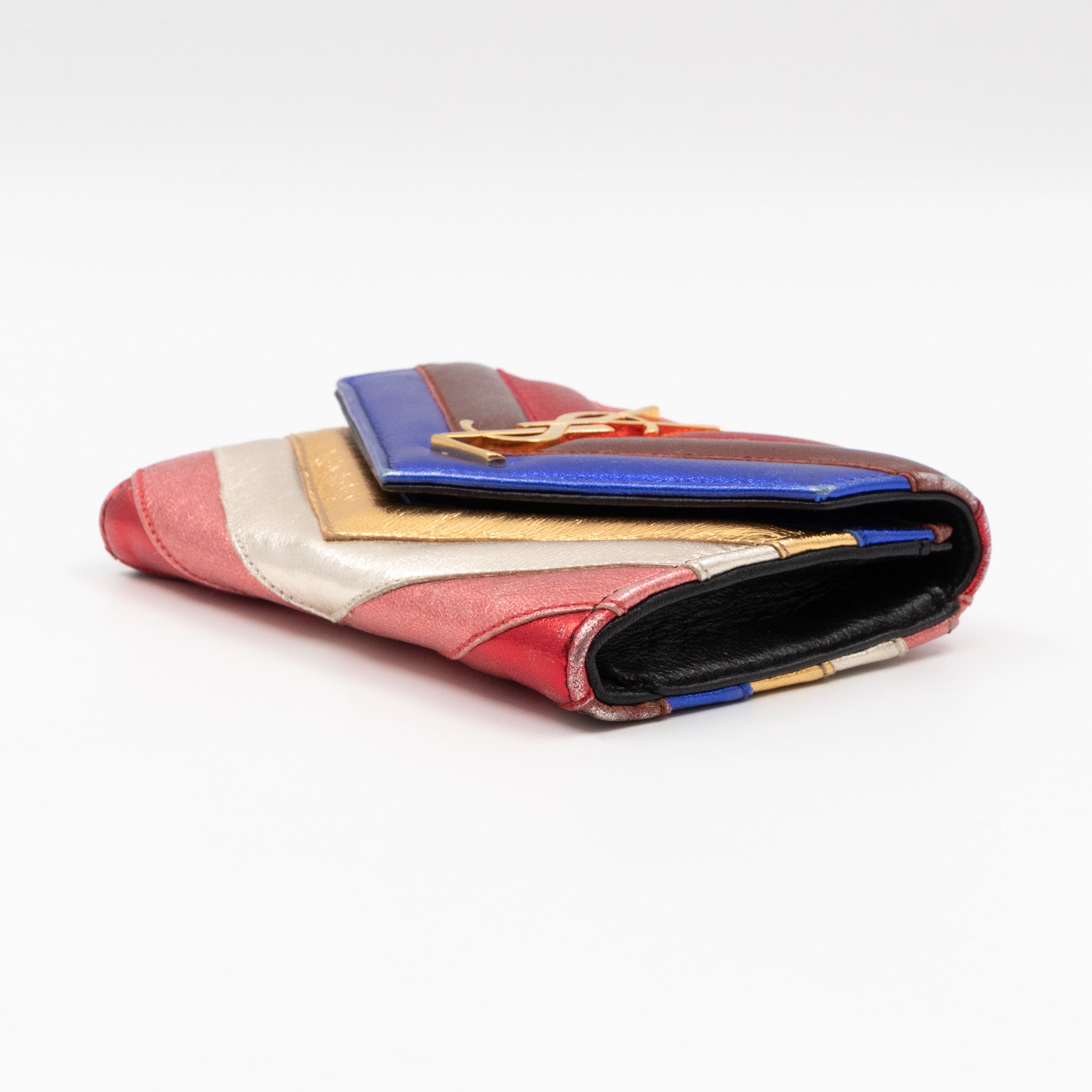 Classic Monogram College Envelope Wallet Metallic Chevron Leather