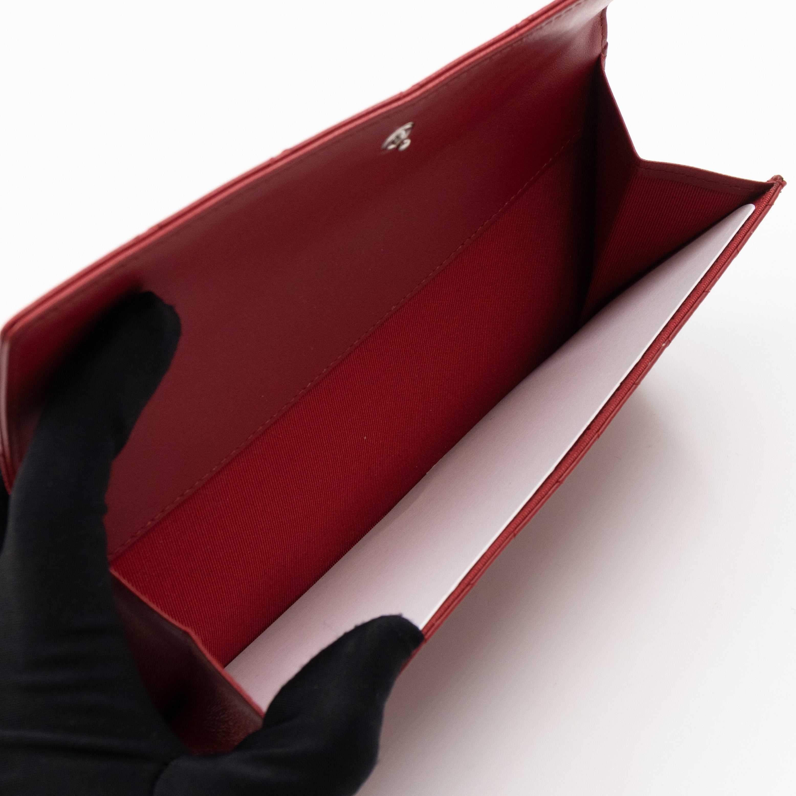 Long Trifold Flap Wallet Red Leather