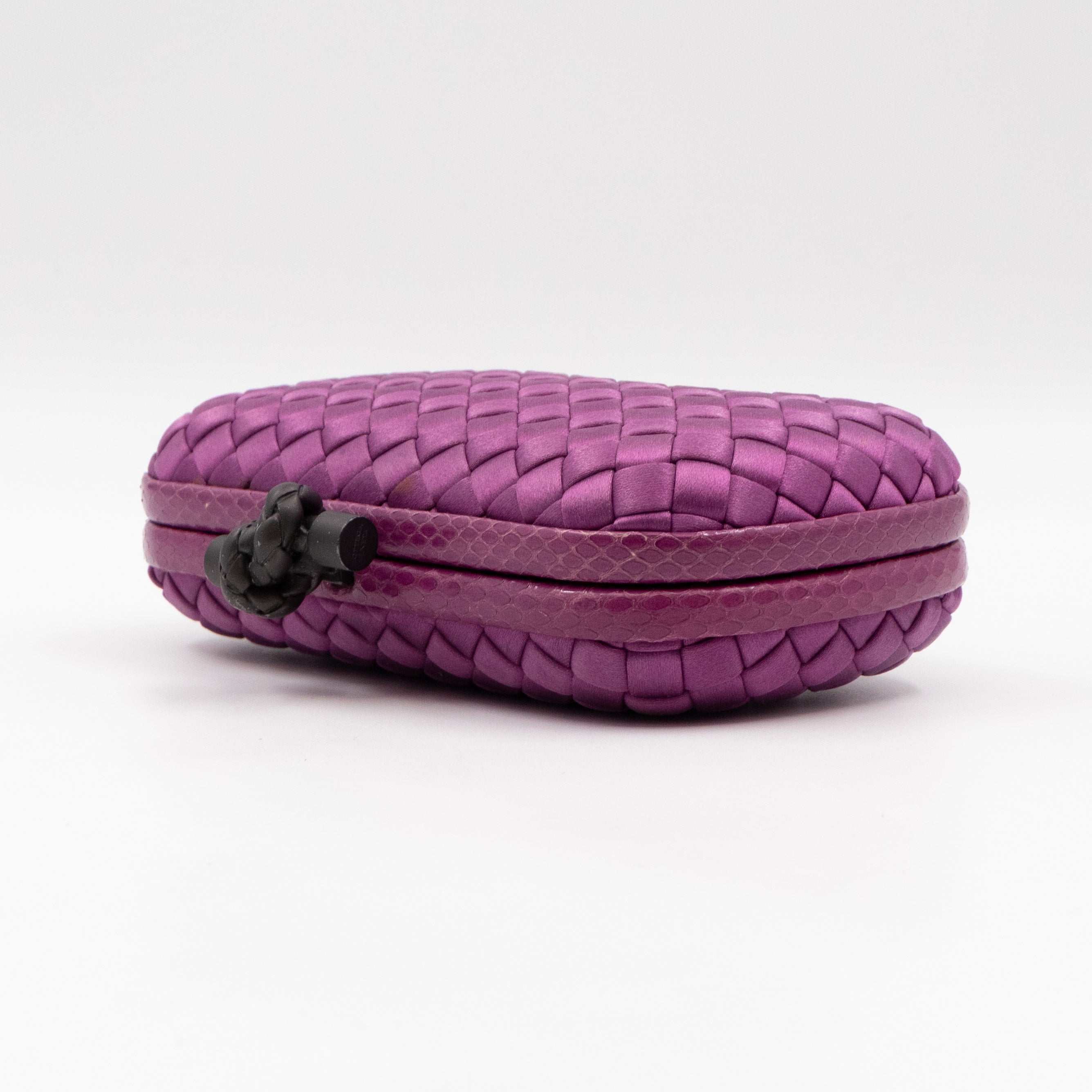 Knot Clutch Purple Satin Intrecciato Python Edge