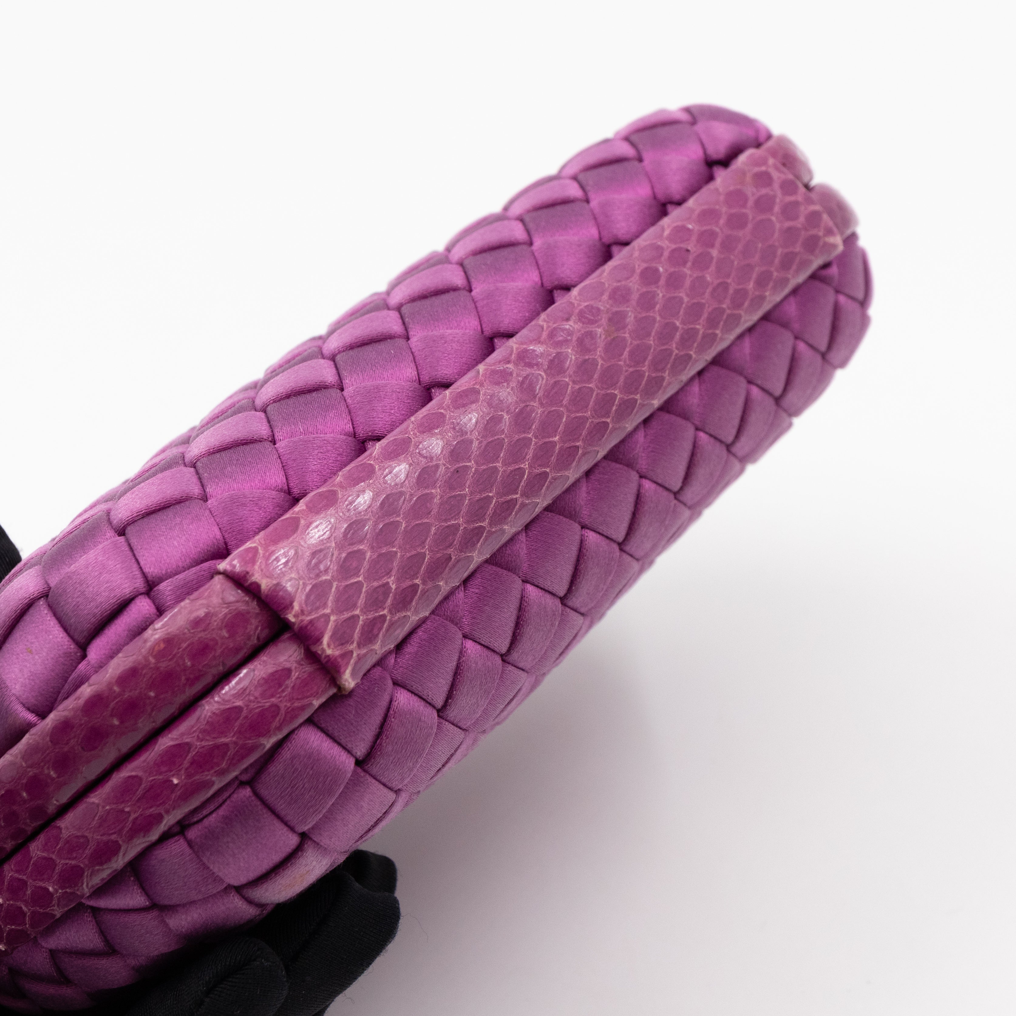 Knot Clutch Purple Satin Intrecciato Python Edge