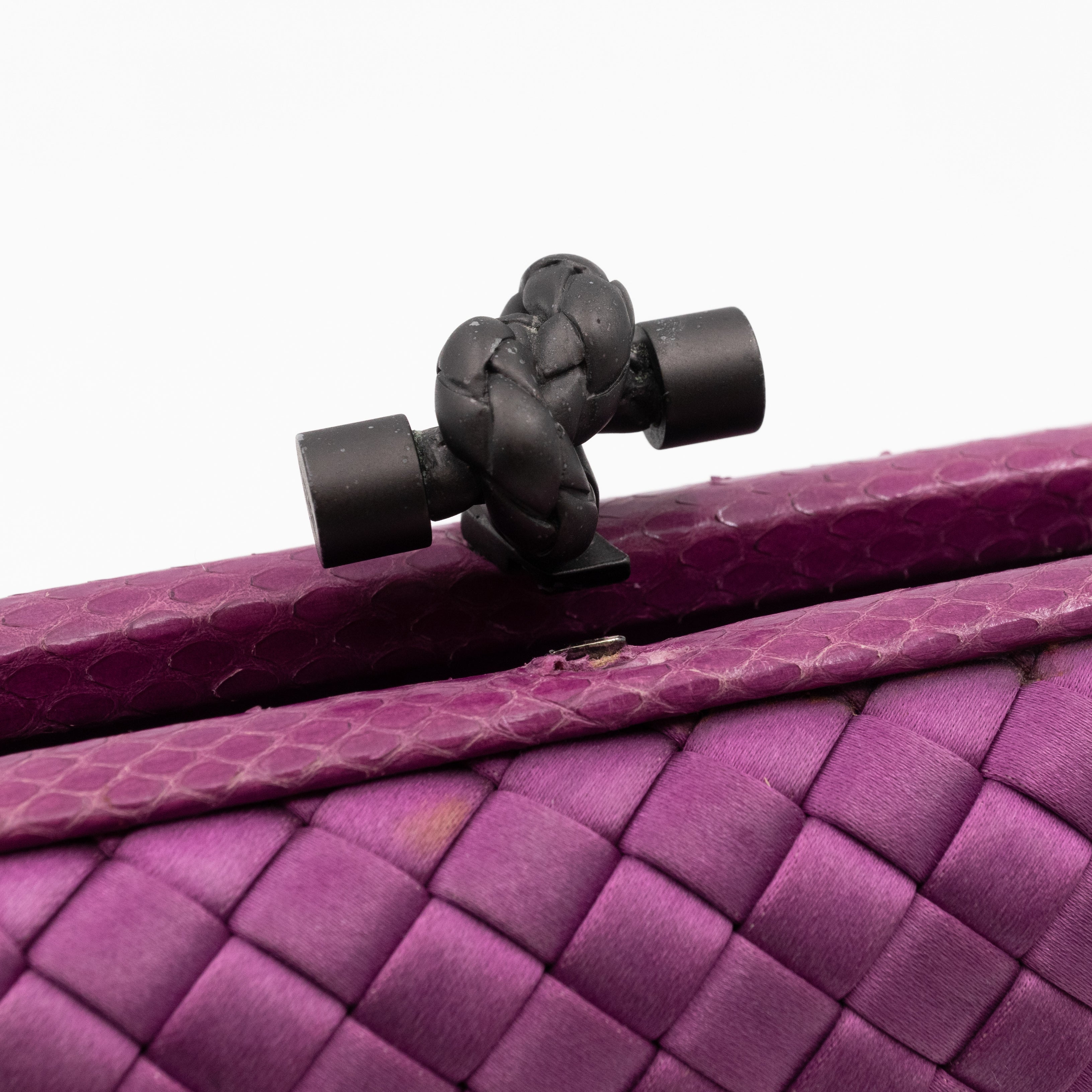 Knot Clutch Purple Satin Intrecciato Python Edge
