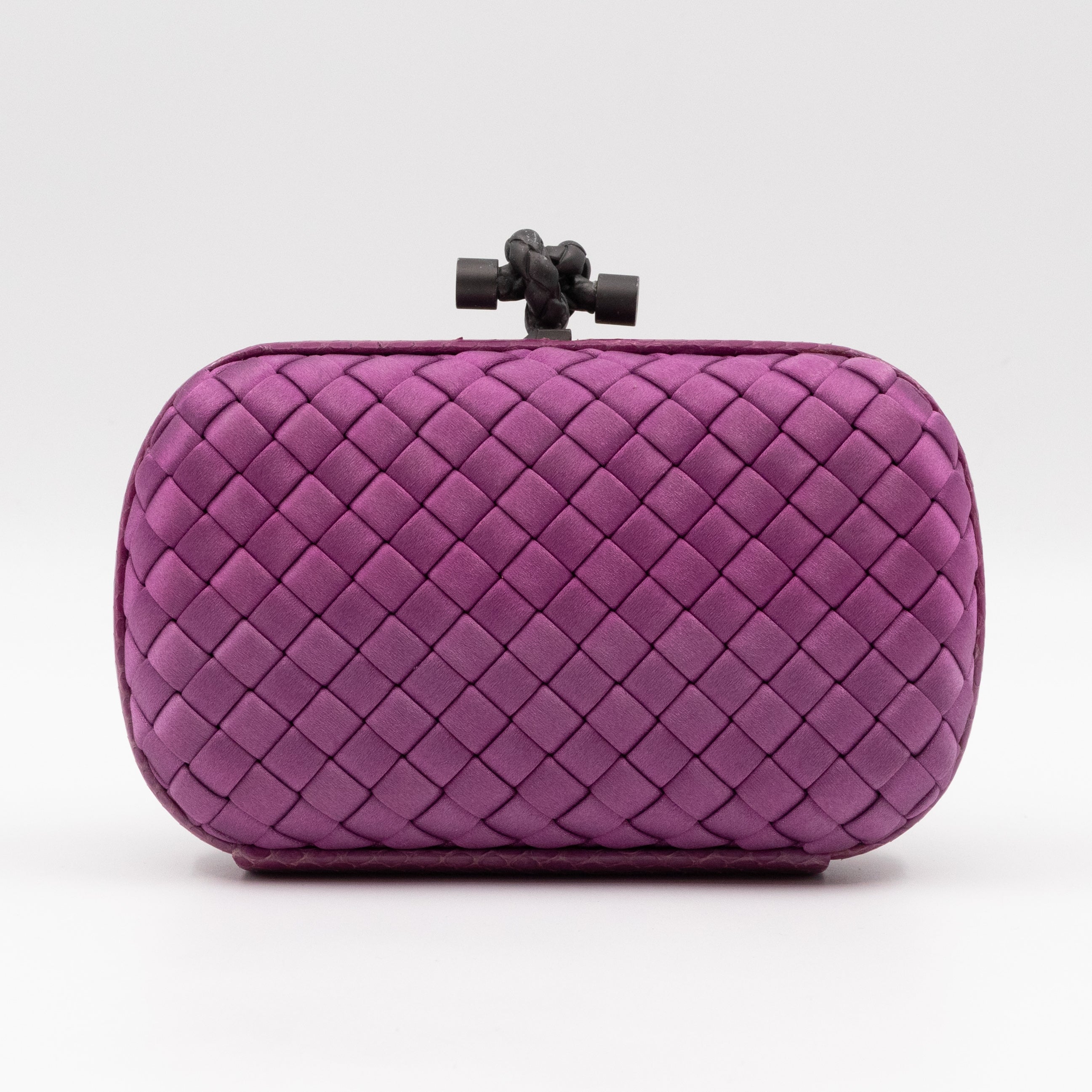 Knot Clutch Purple Satin Intrecciato Python Edge