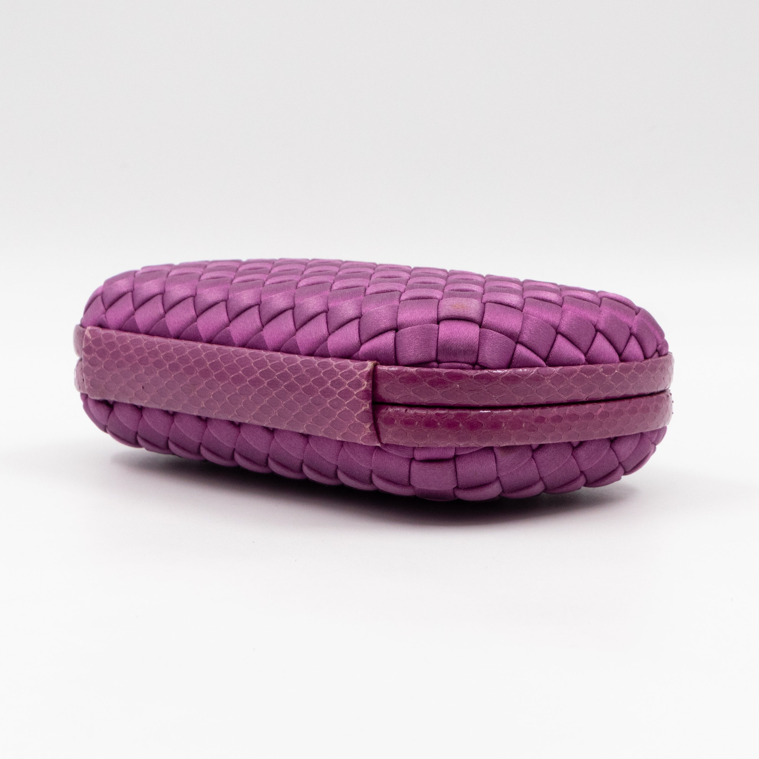 Knot Clutch Purple Satin Intrecciato Python Edge