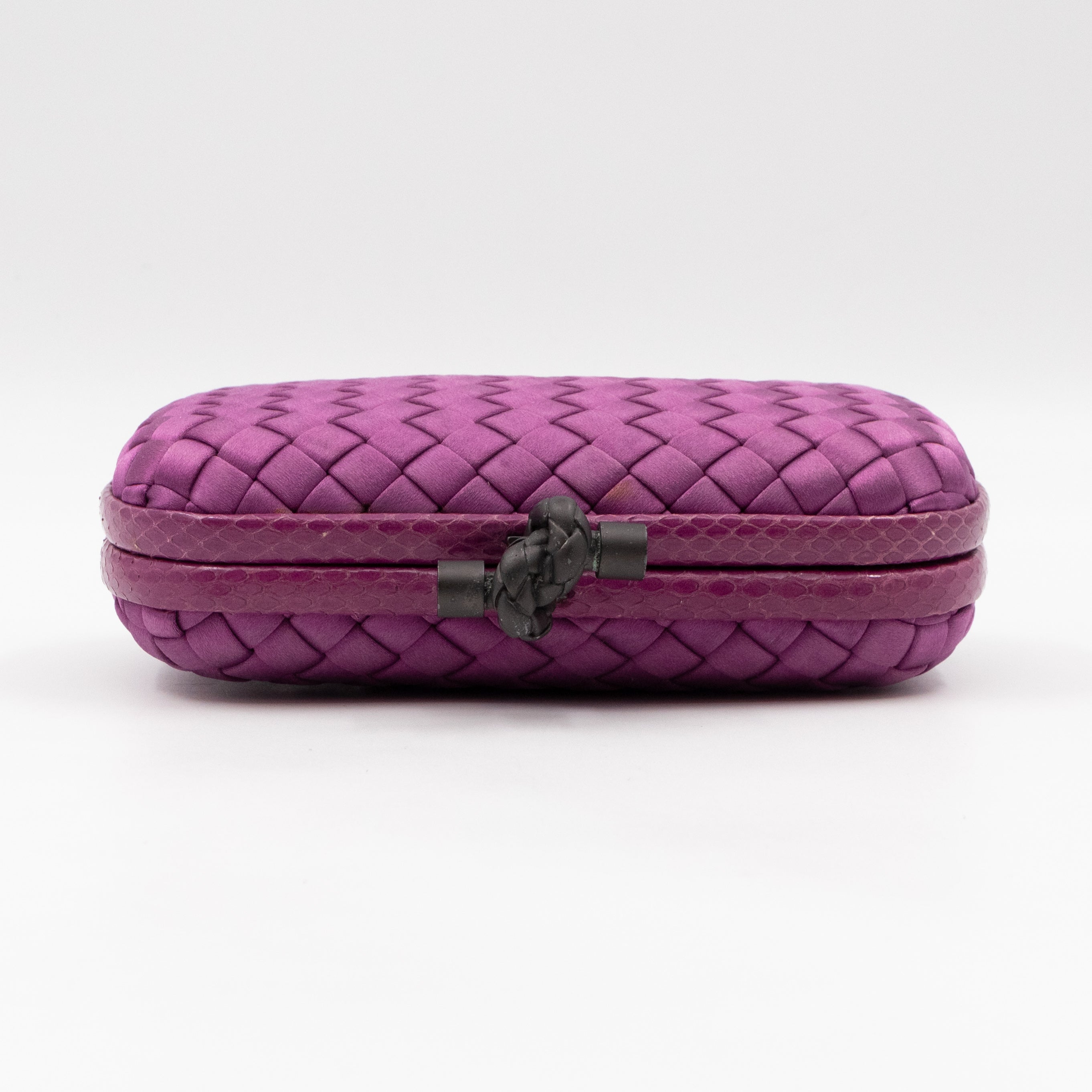 Knot Clutch Purple Satin Intrecciato Python Edge