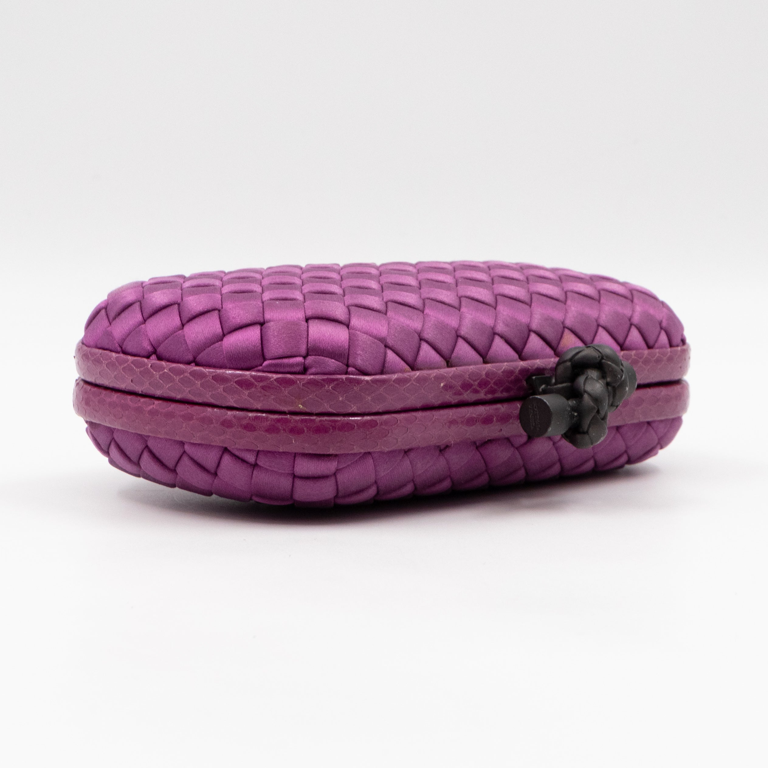 Knot Clutch Purple Satin Intrecciato Python Edge