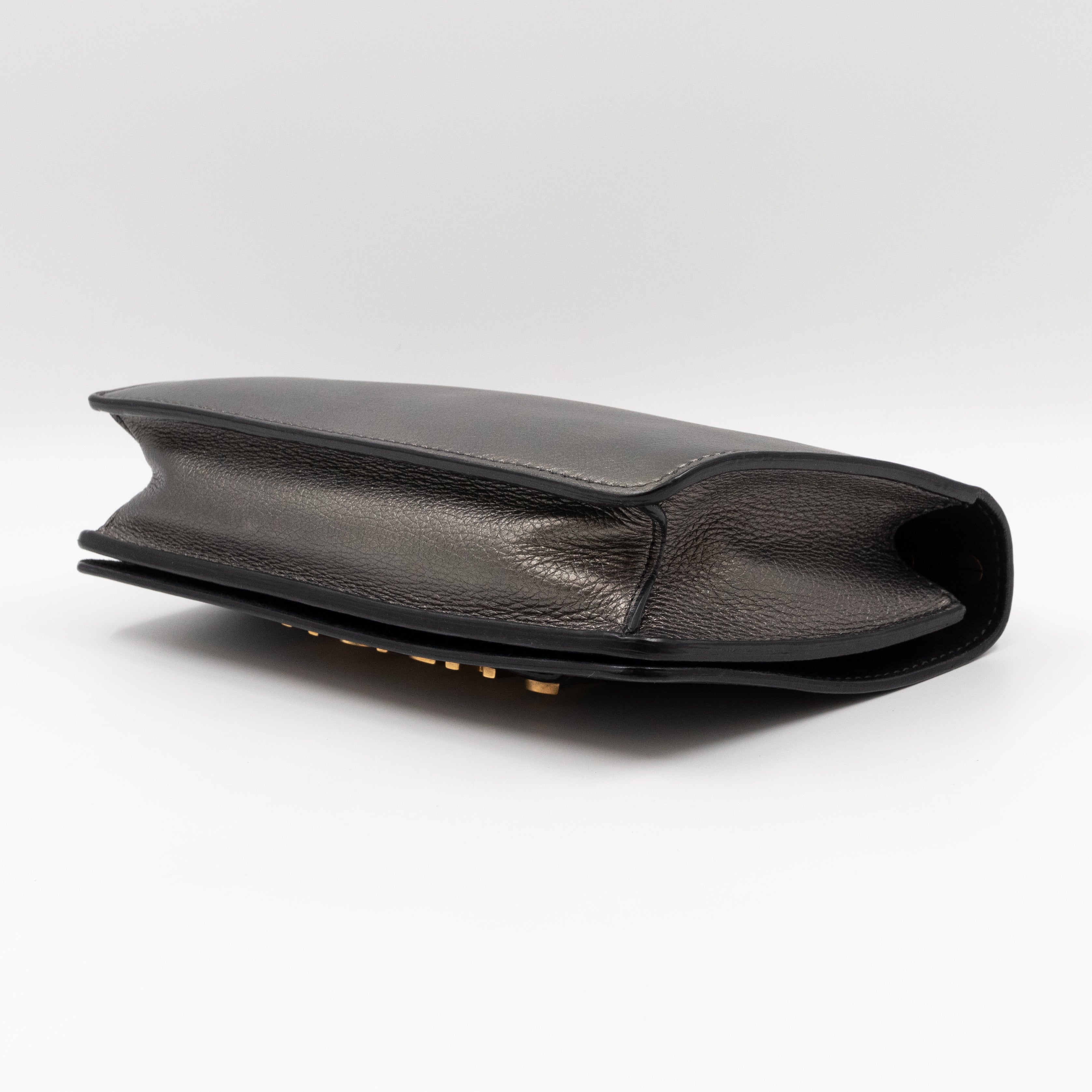 J'Adior Flap Bag Medium Metallic Gray Leather