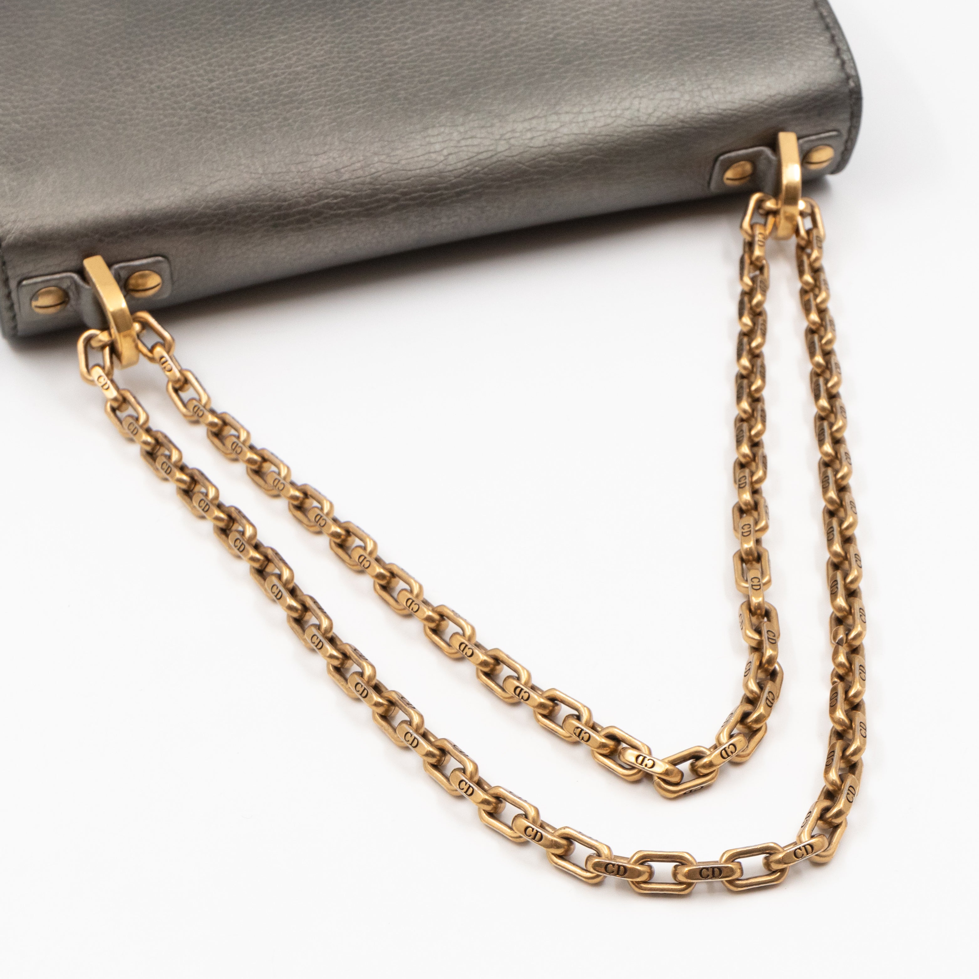 J'Adior Flap Bag Medium Metallic Gray Leather