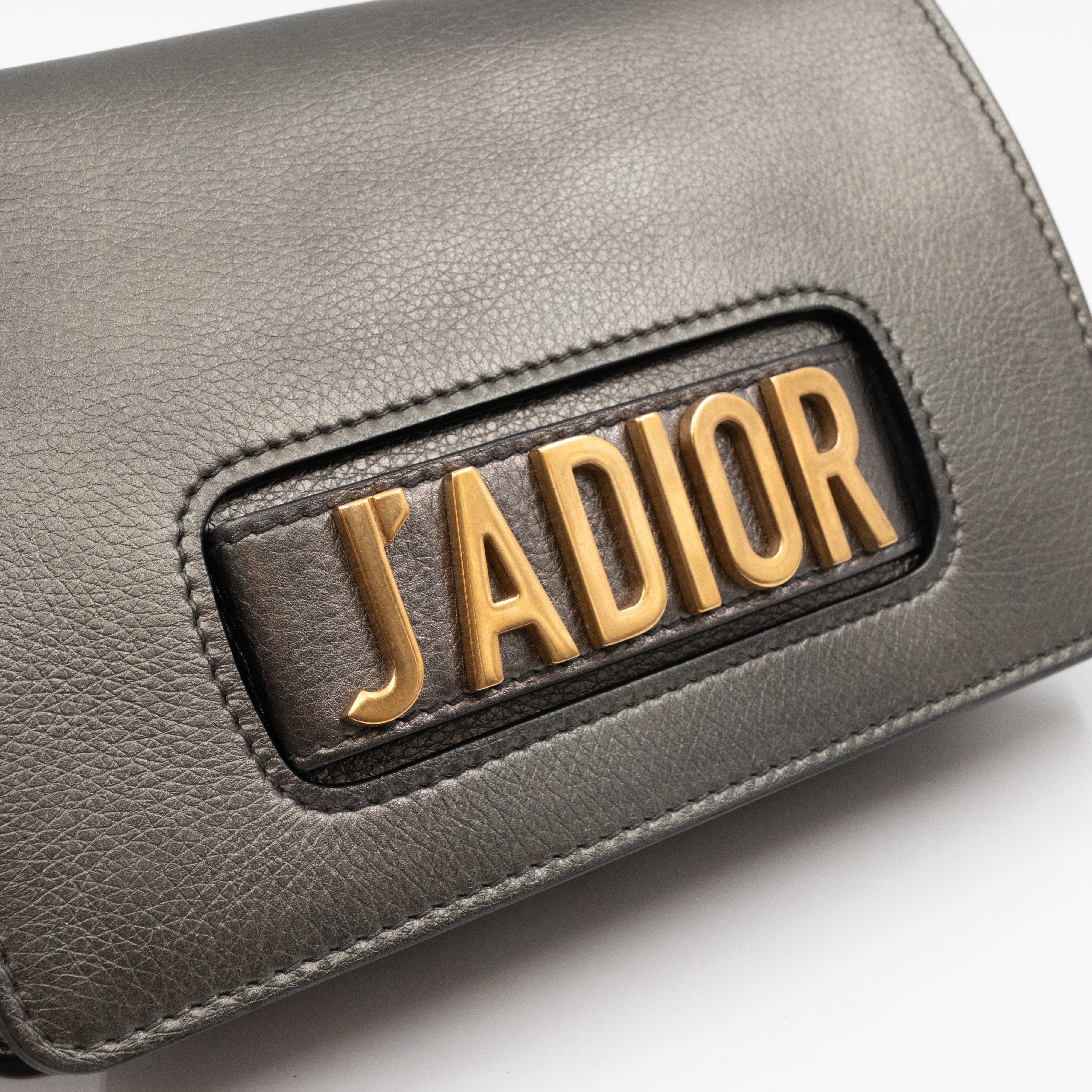 J'Adior Flap Bag Medium Metallic Gray Leather