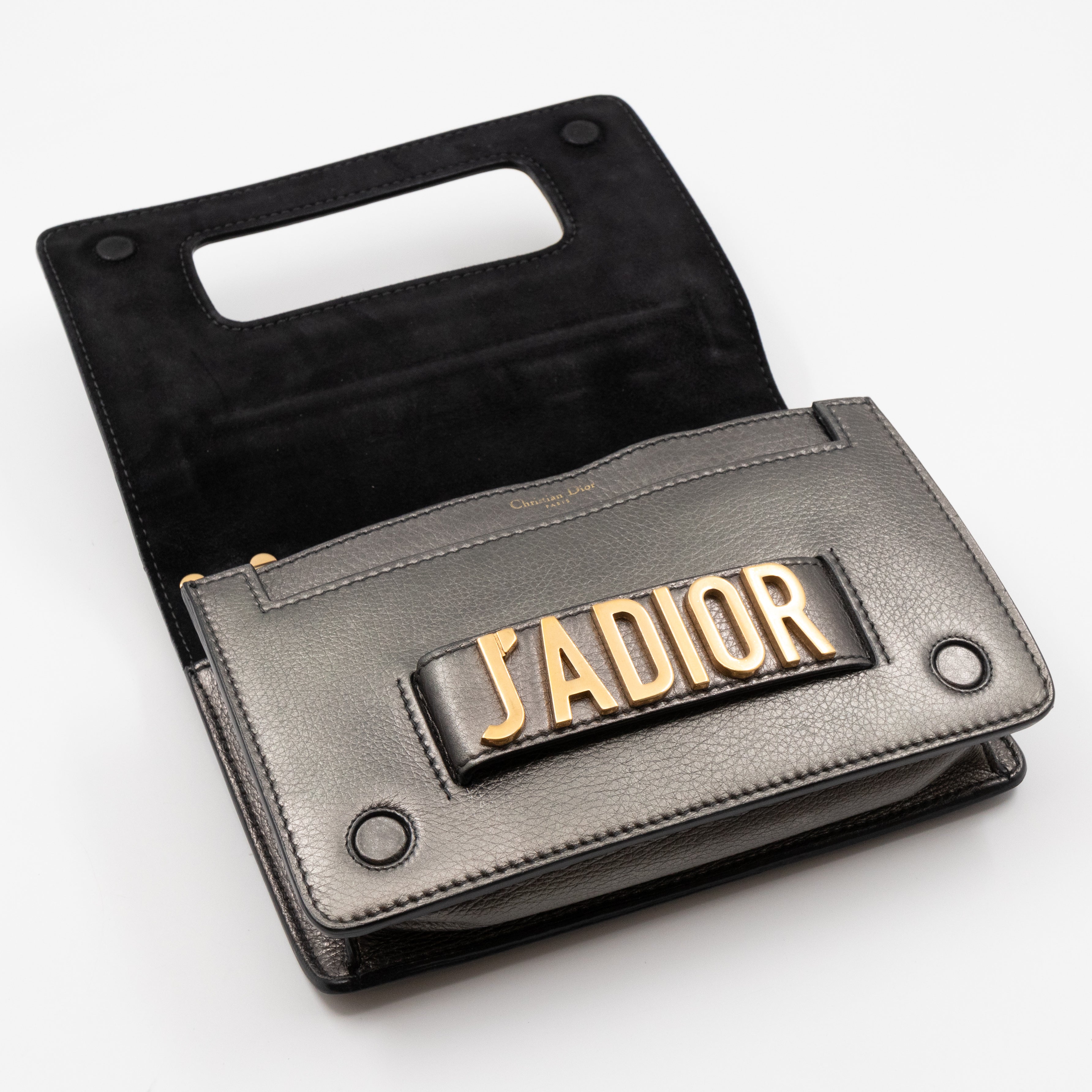 J'Adior Flap Bag Medium Metallic Gray Leather
