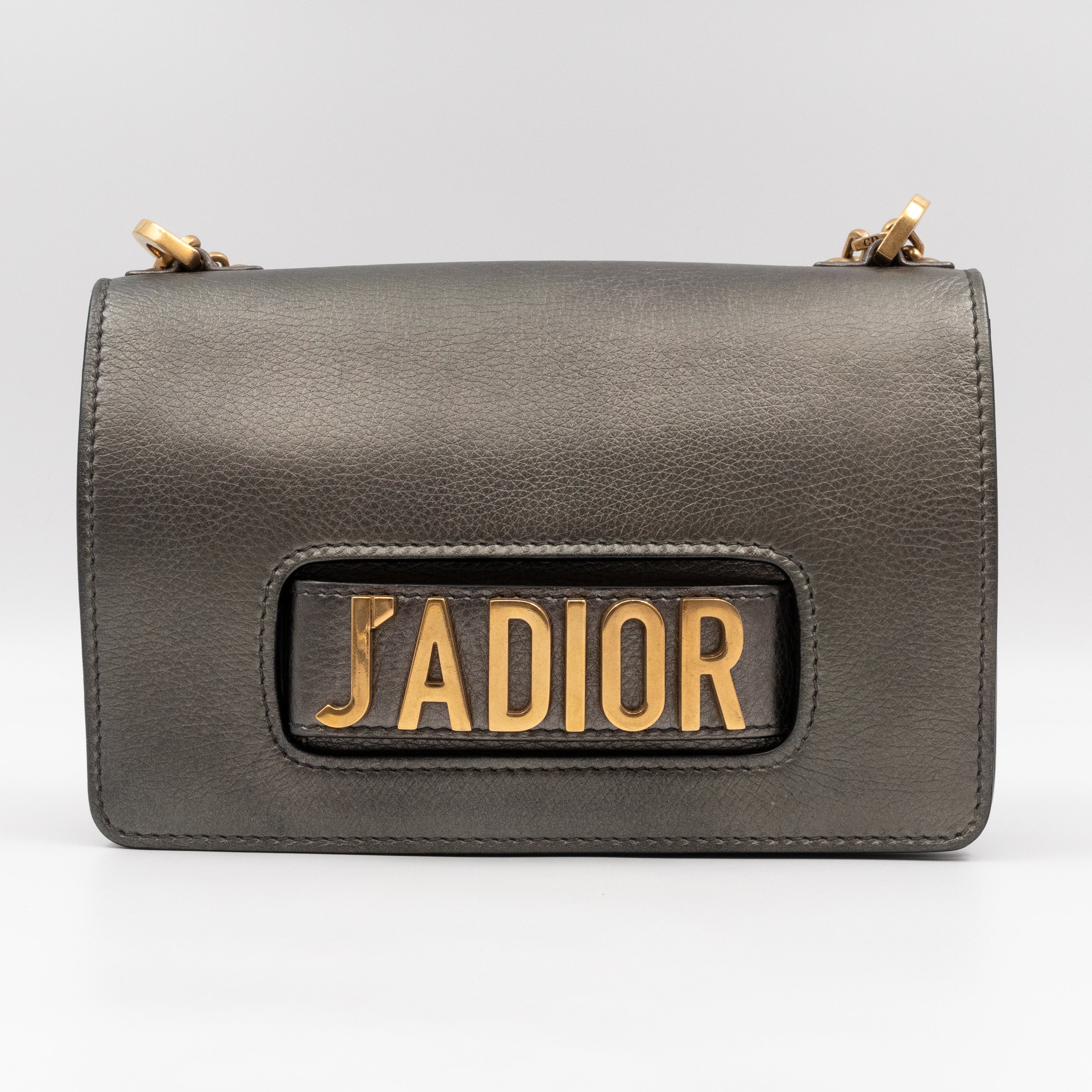 J'Adior Flap Bag Medium Metallic Gray Leather