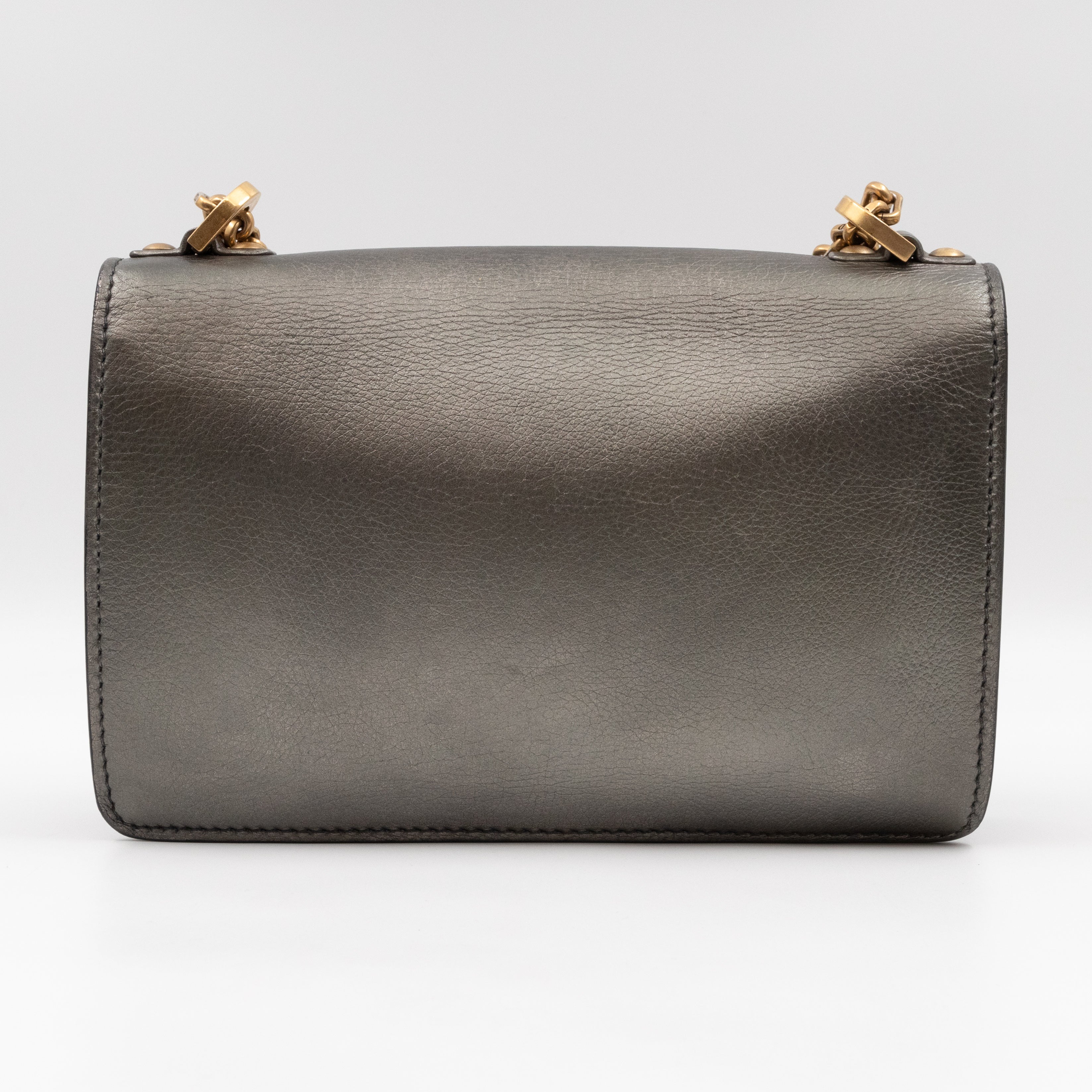 J'Adior Flap Bag Medium Metallic Gray Leather