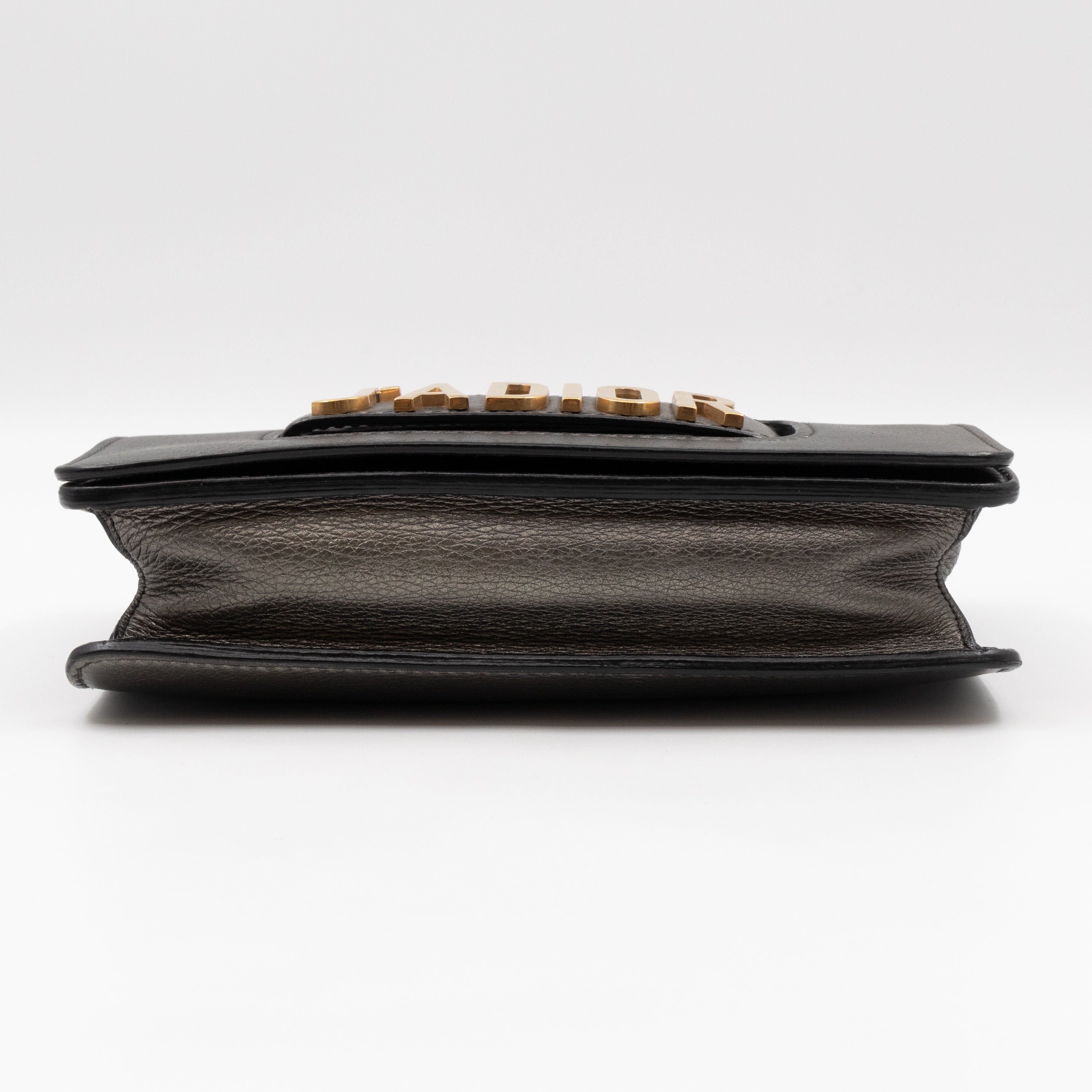 J'Adior Flap Bag Medium Metallic Gray Leather