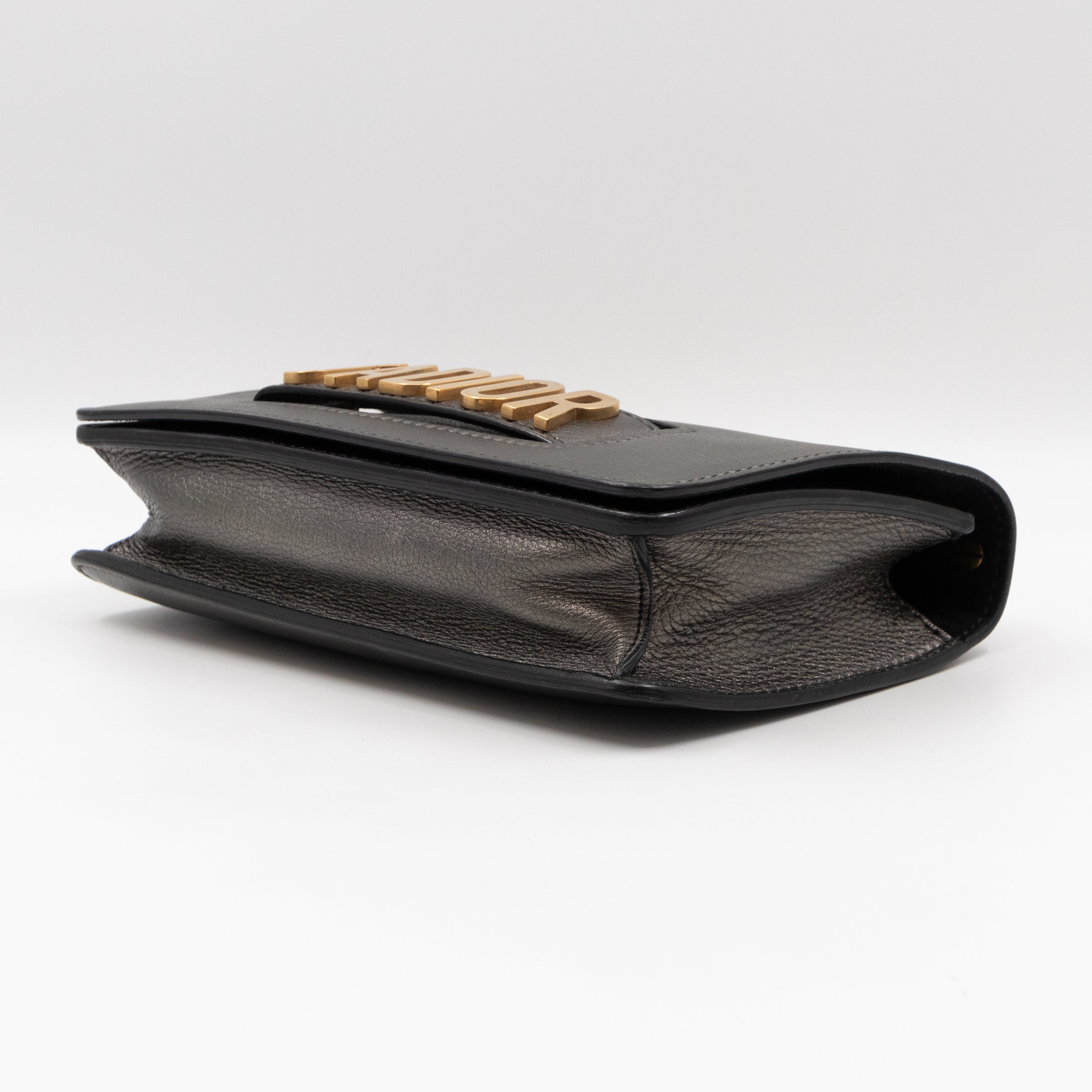 J'Adior Flap Bag Medium Metallic Gray Leather