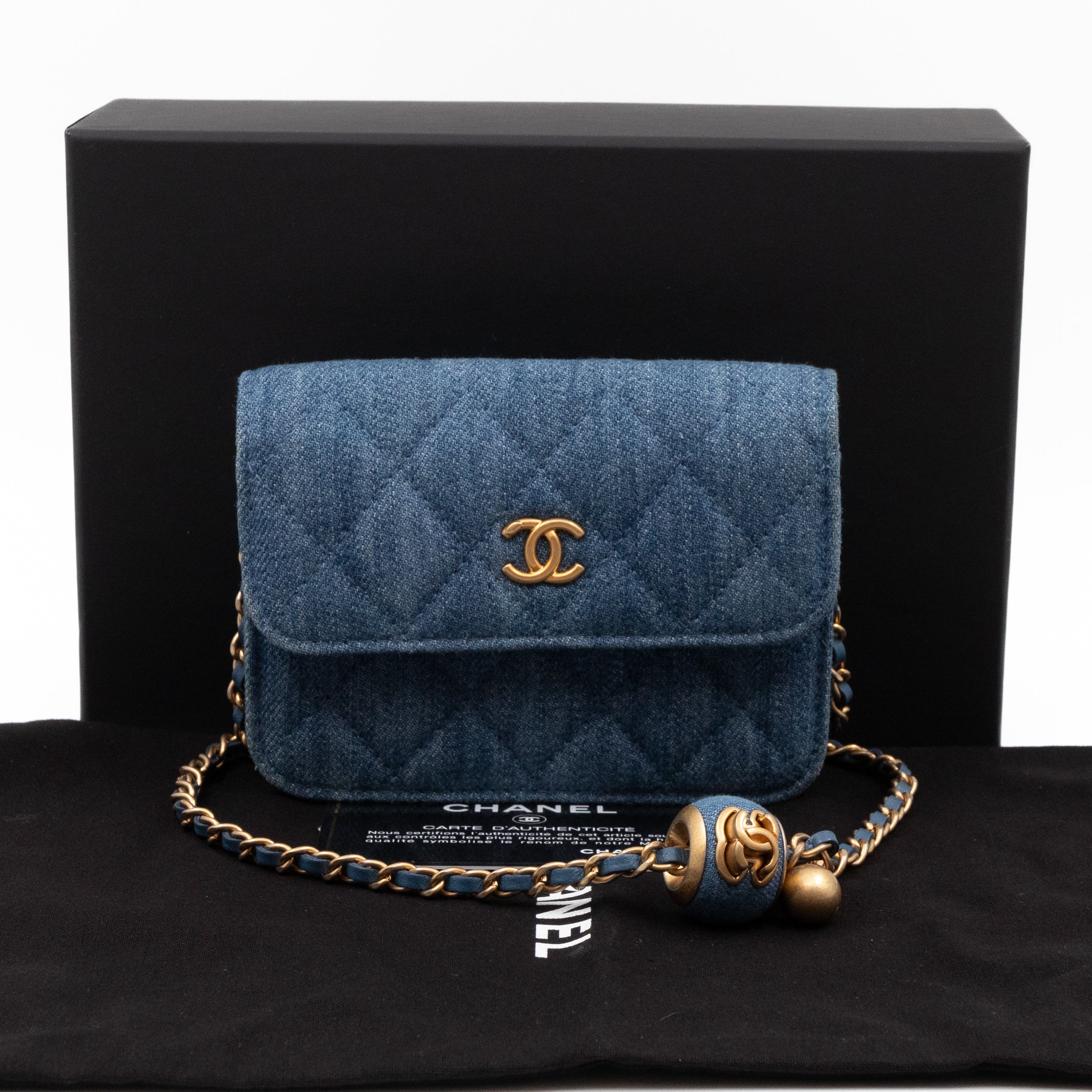 Denim Clutch With Chain Blue Canvas