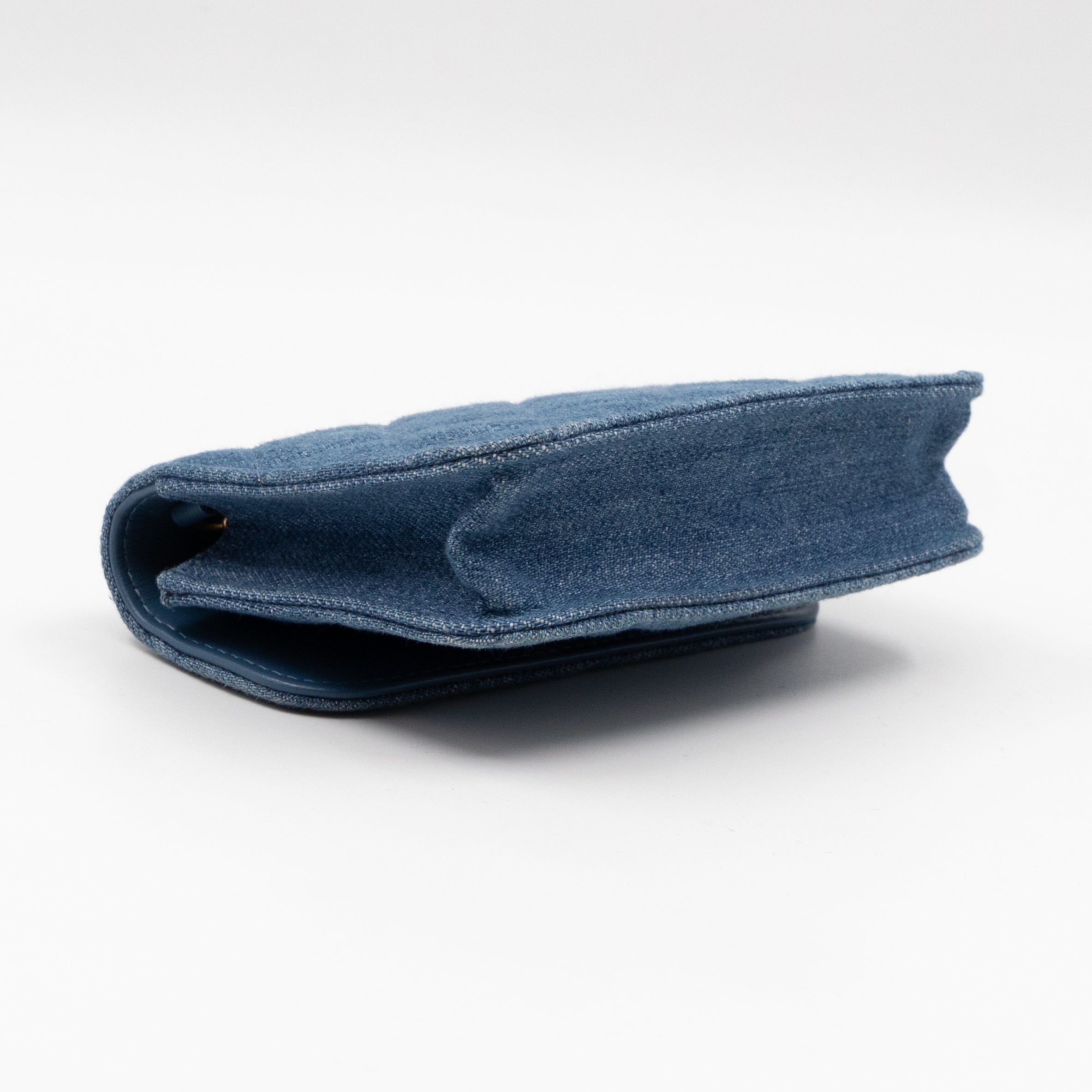 Denim Clutch With Chain Blue Canvas