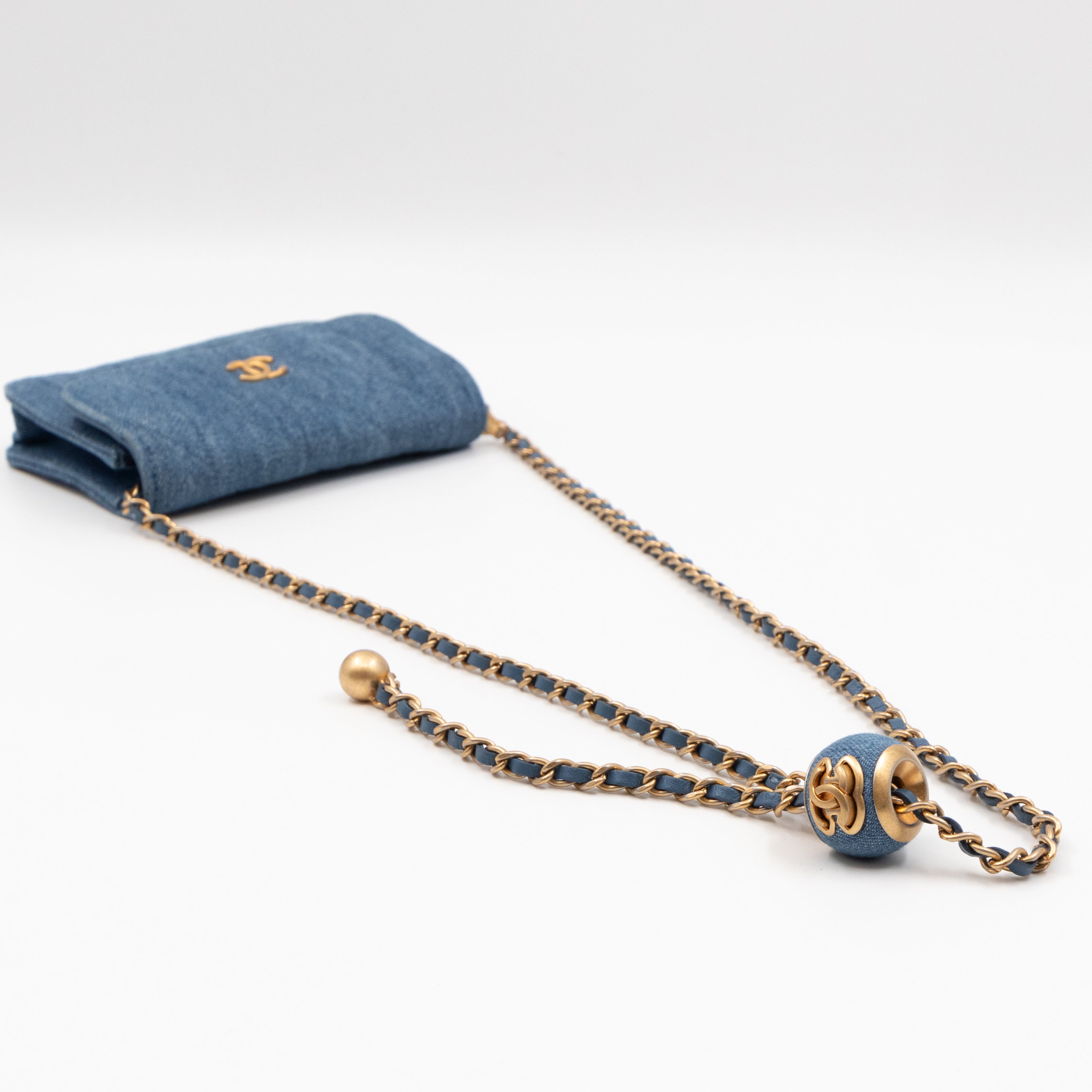 Denim Clutch With Chain Blue Canvas