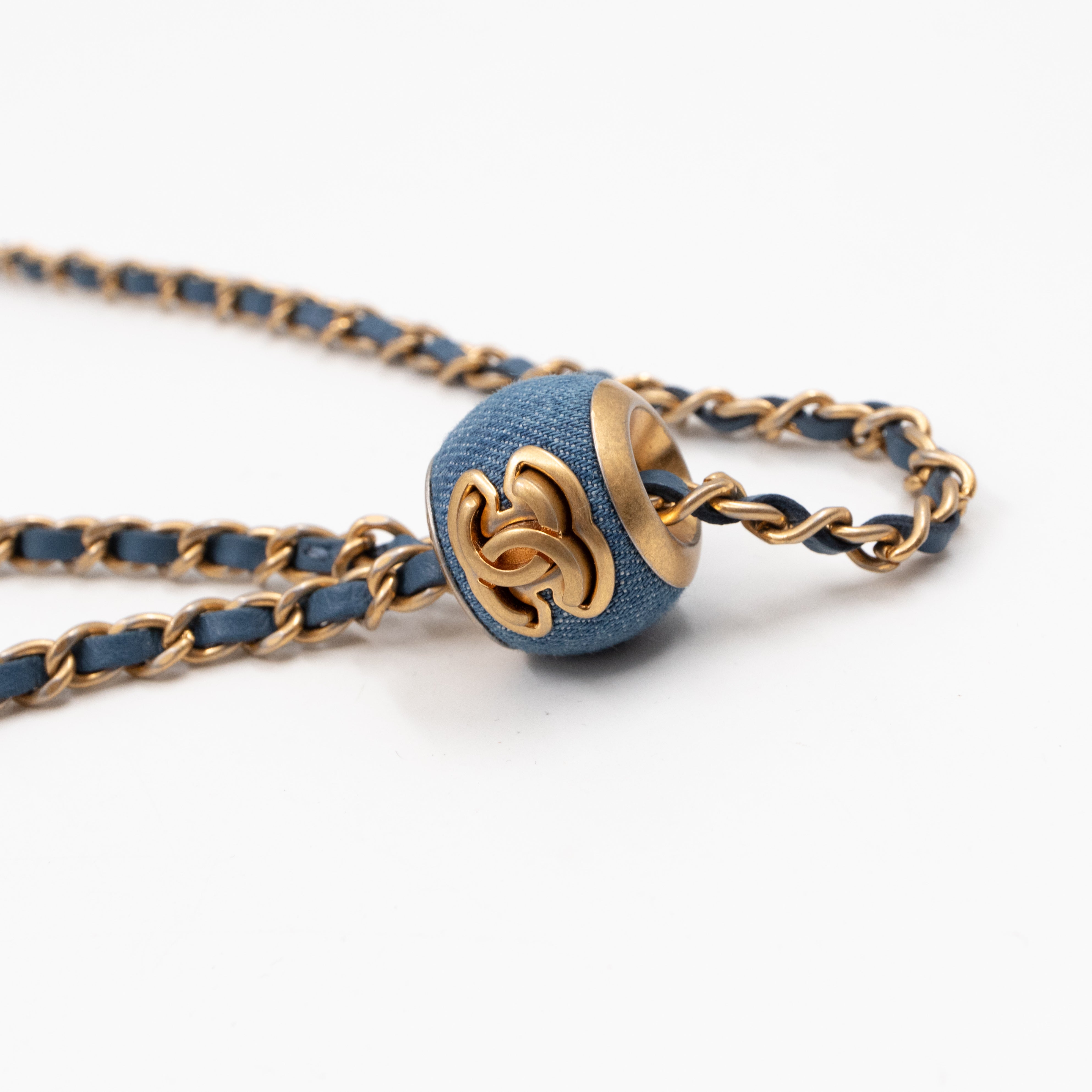 Denim Clutch With Chain Blue Canvas