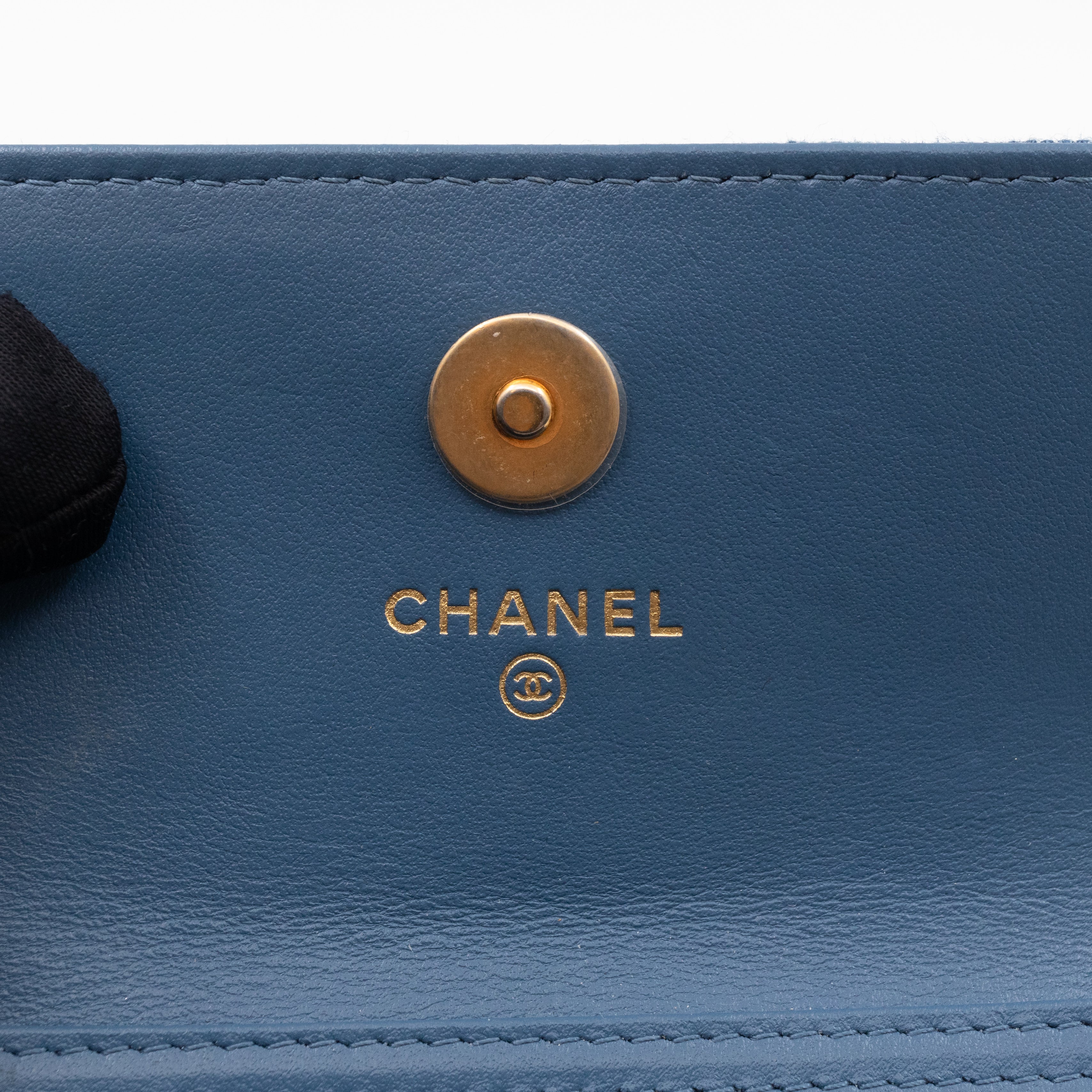 Denim Clutch With Chain Blue Canvas