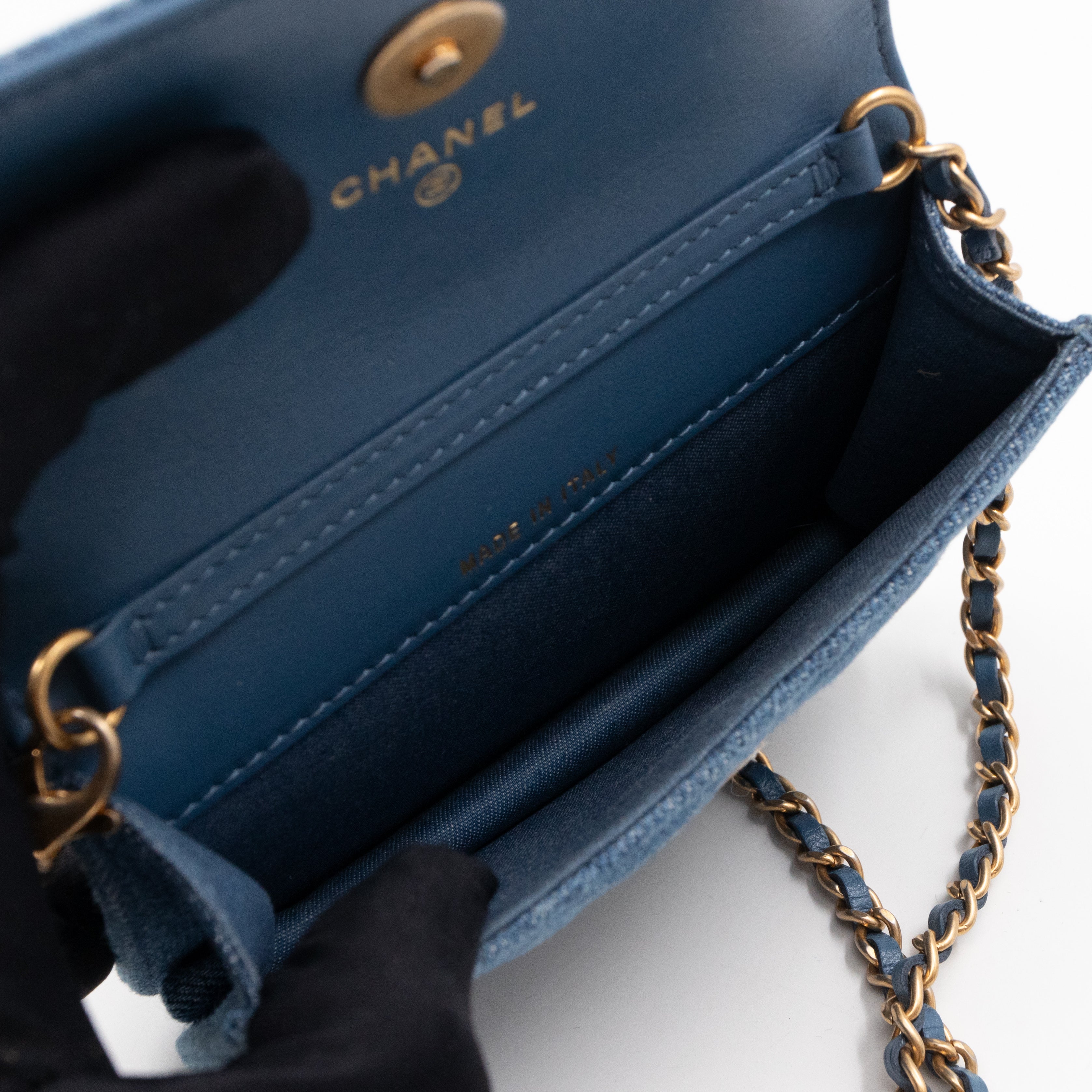 Denim Clutch With Chain Blue Canvas