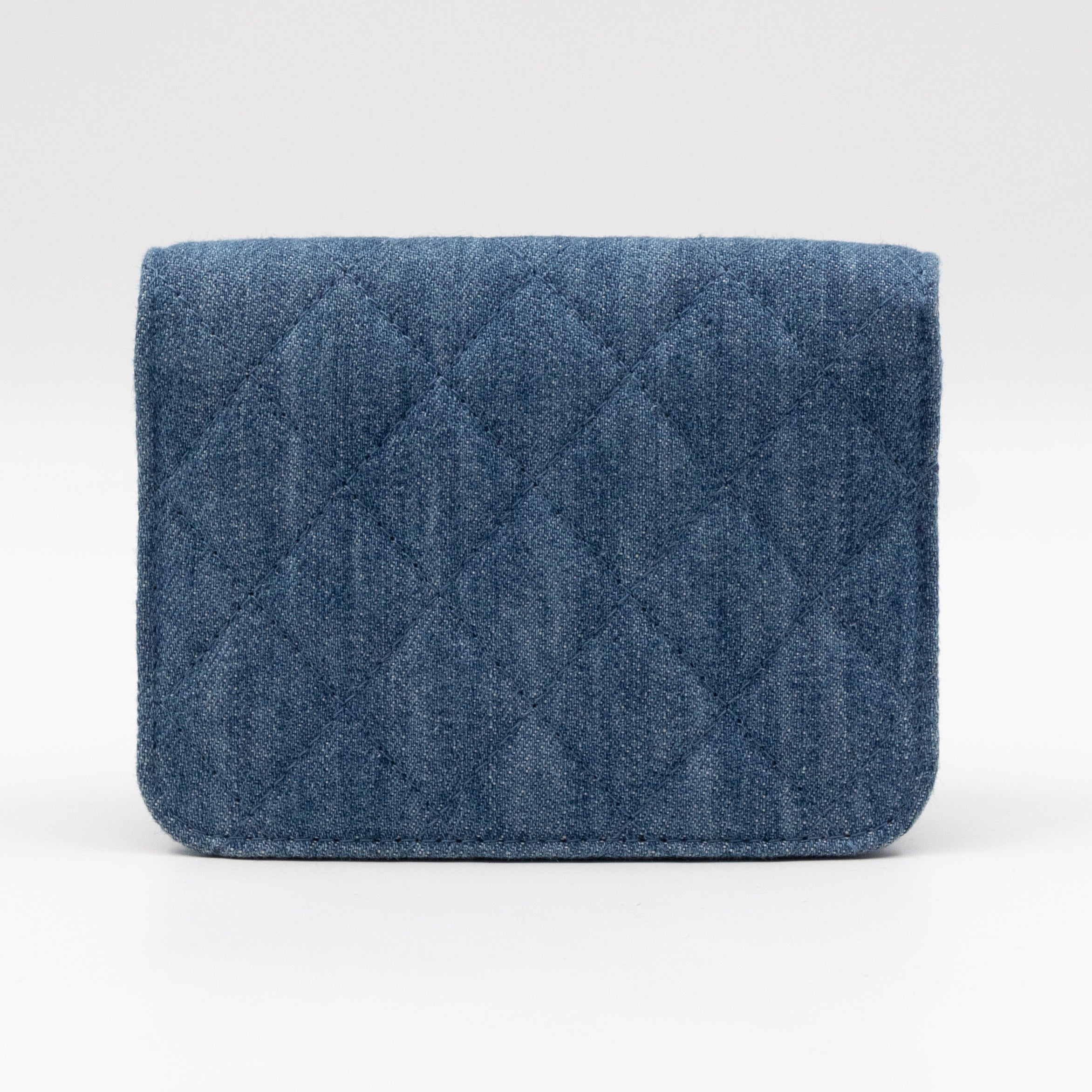 Denim Clutch With Chain Blue Canvas