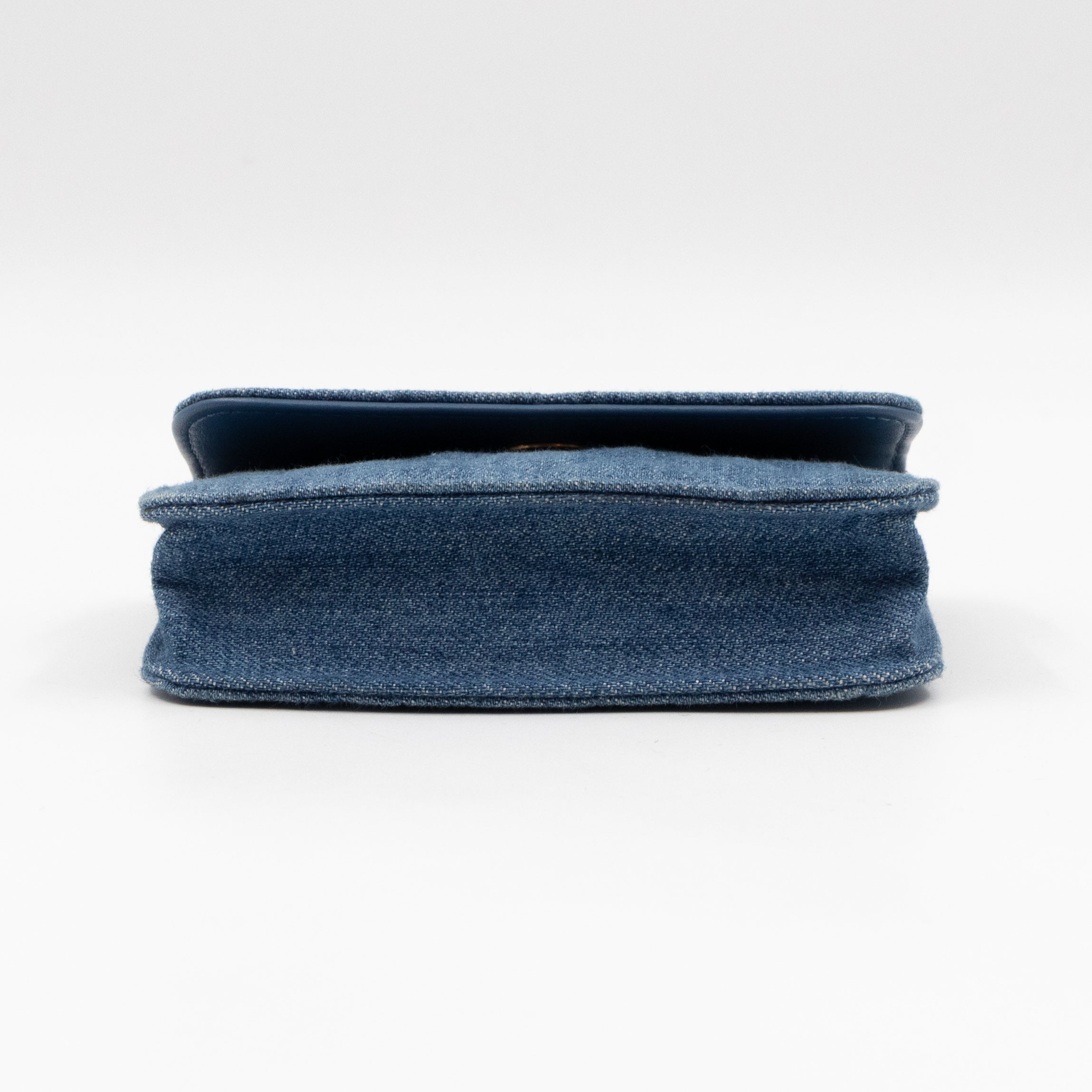 Denim Clutch With Chain Blue Canvas