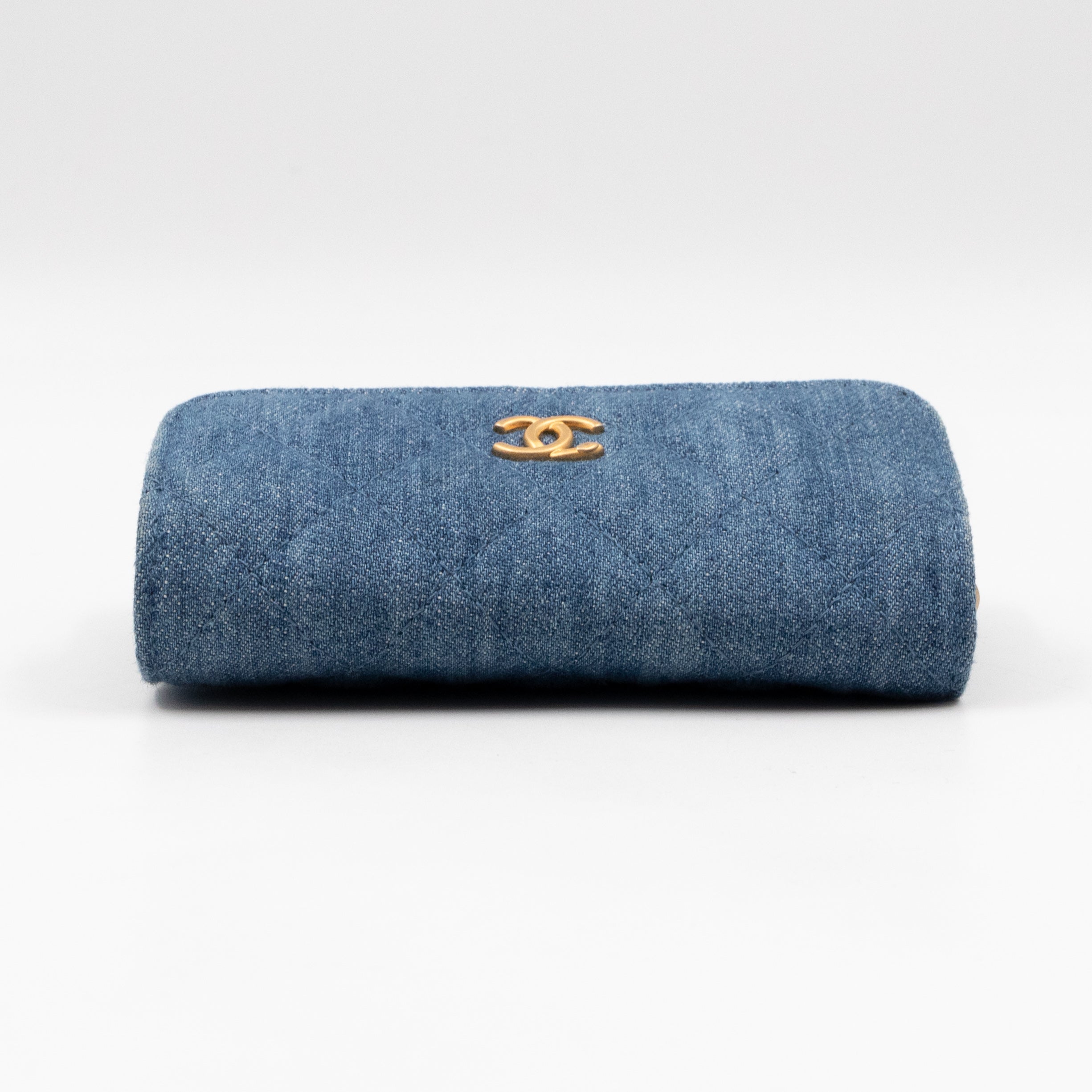 Denim Clutch With Chain Blue Canvas