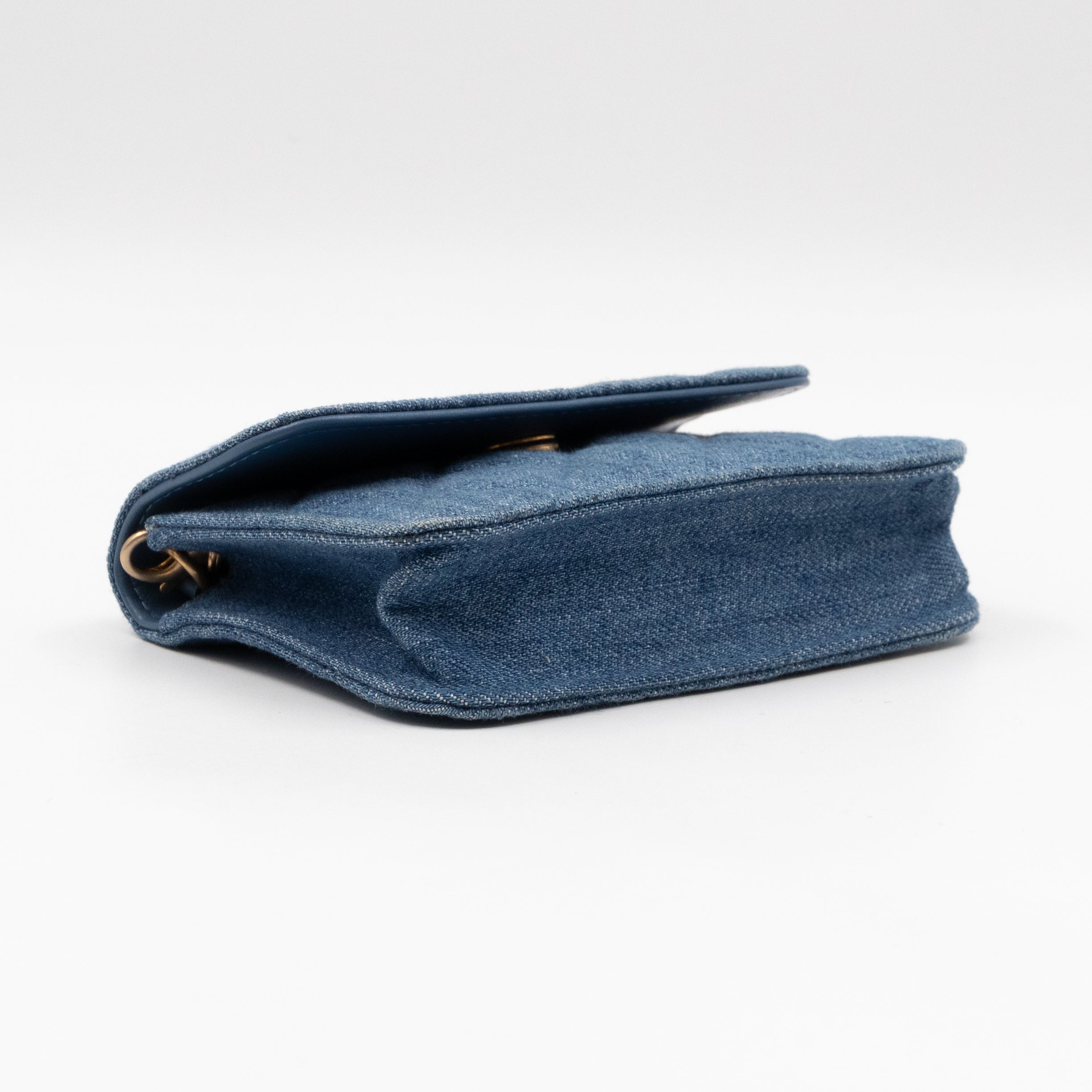 Denim Clutch With Chain Blue Canvas