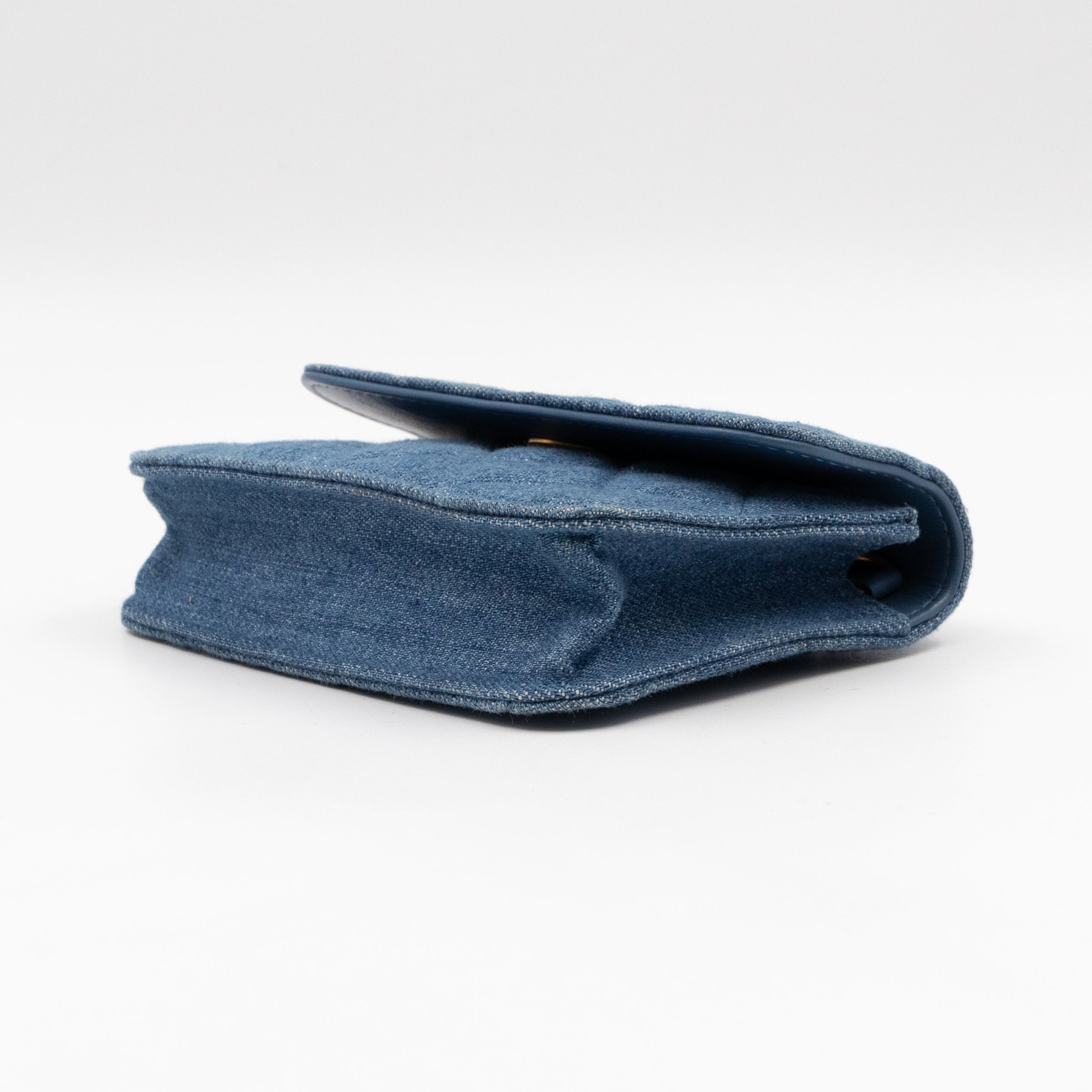 Denim Clutch With Chain Blue Canvas