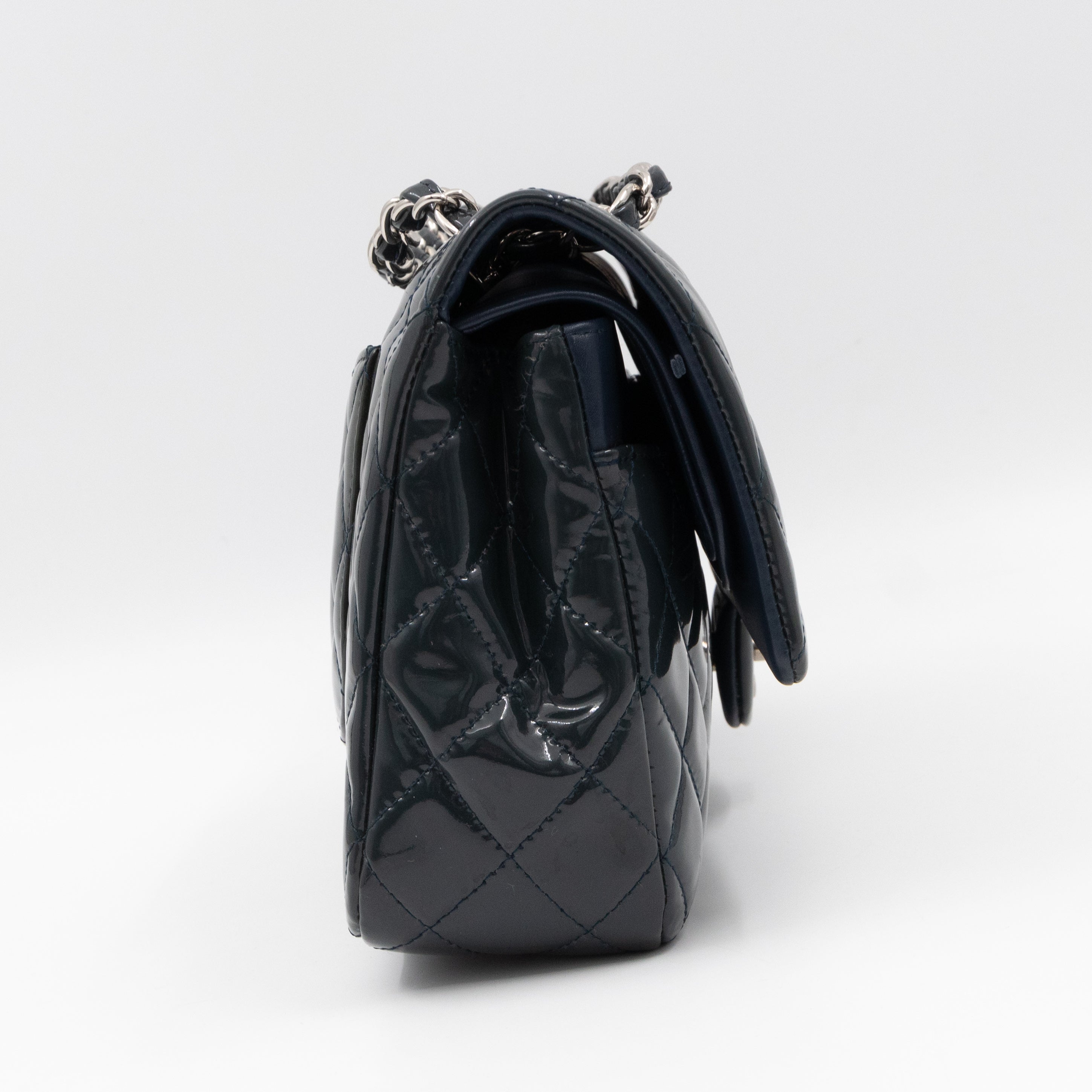 Classic Double Flap Medium Navy Patent Leather