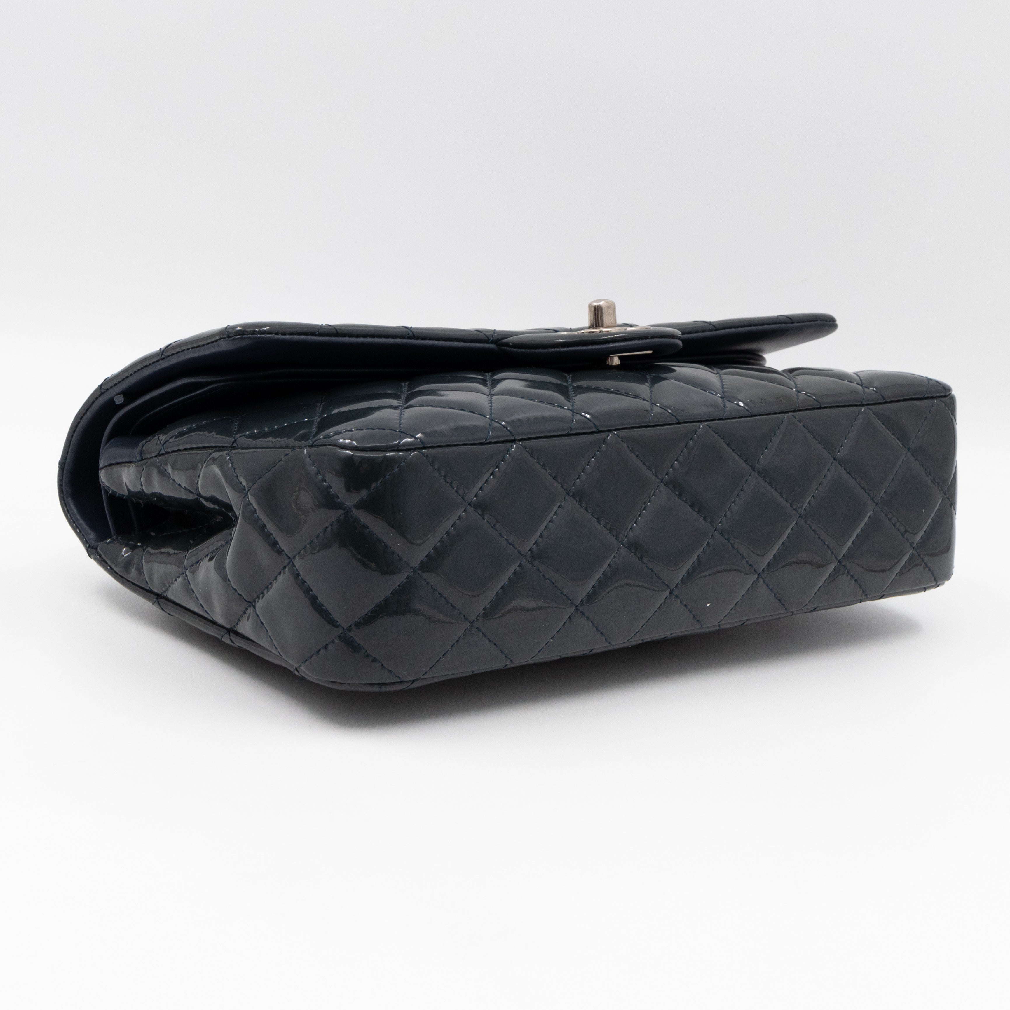 Classic Double Flap Medium Navy Patent Leather