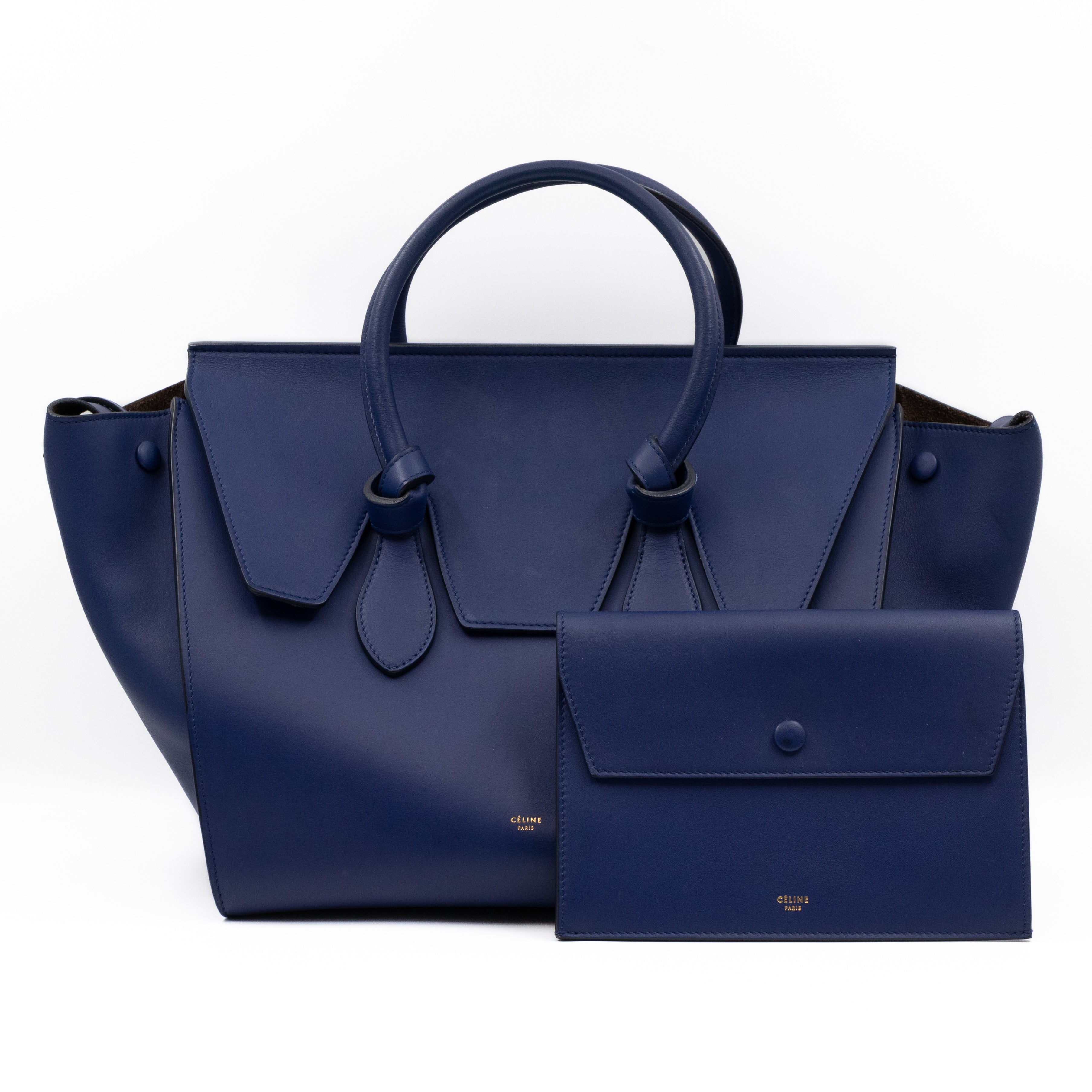 Tie Knot Tote Bag Medium Navy Leather