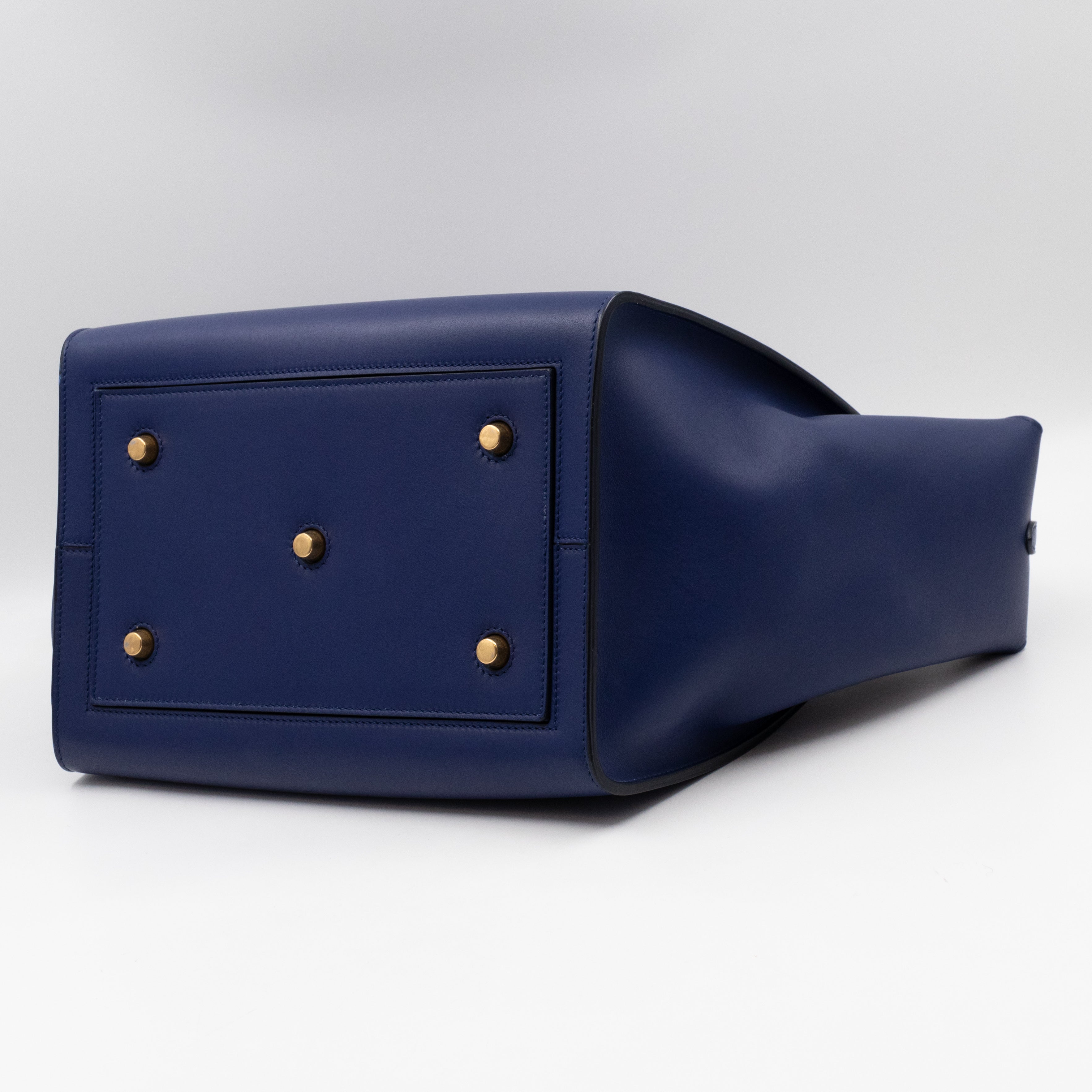Tie Knot Tote Bag Medium Navy Leather