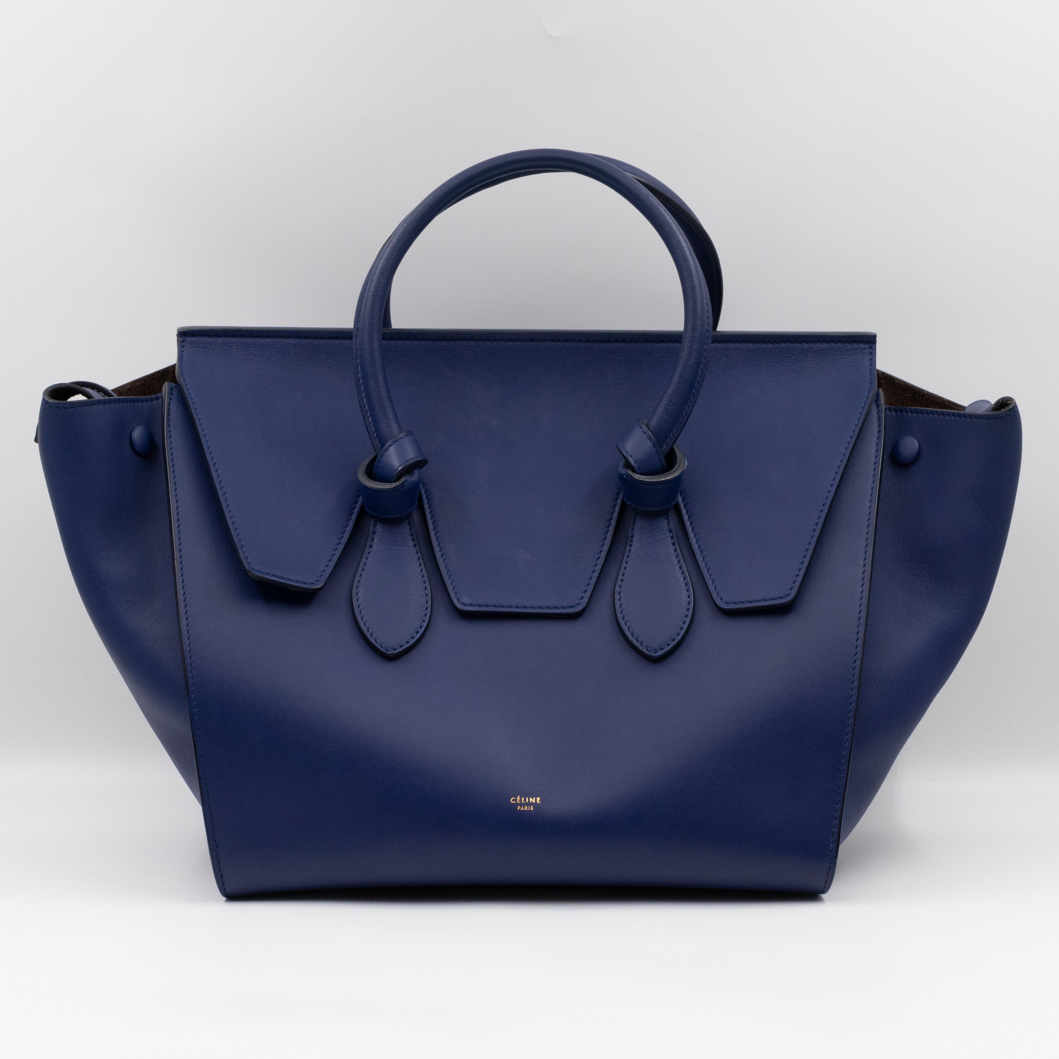 Tie Knot Tote Bag Medium Navy Leather