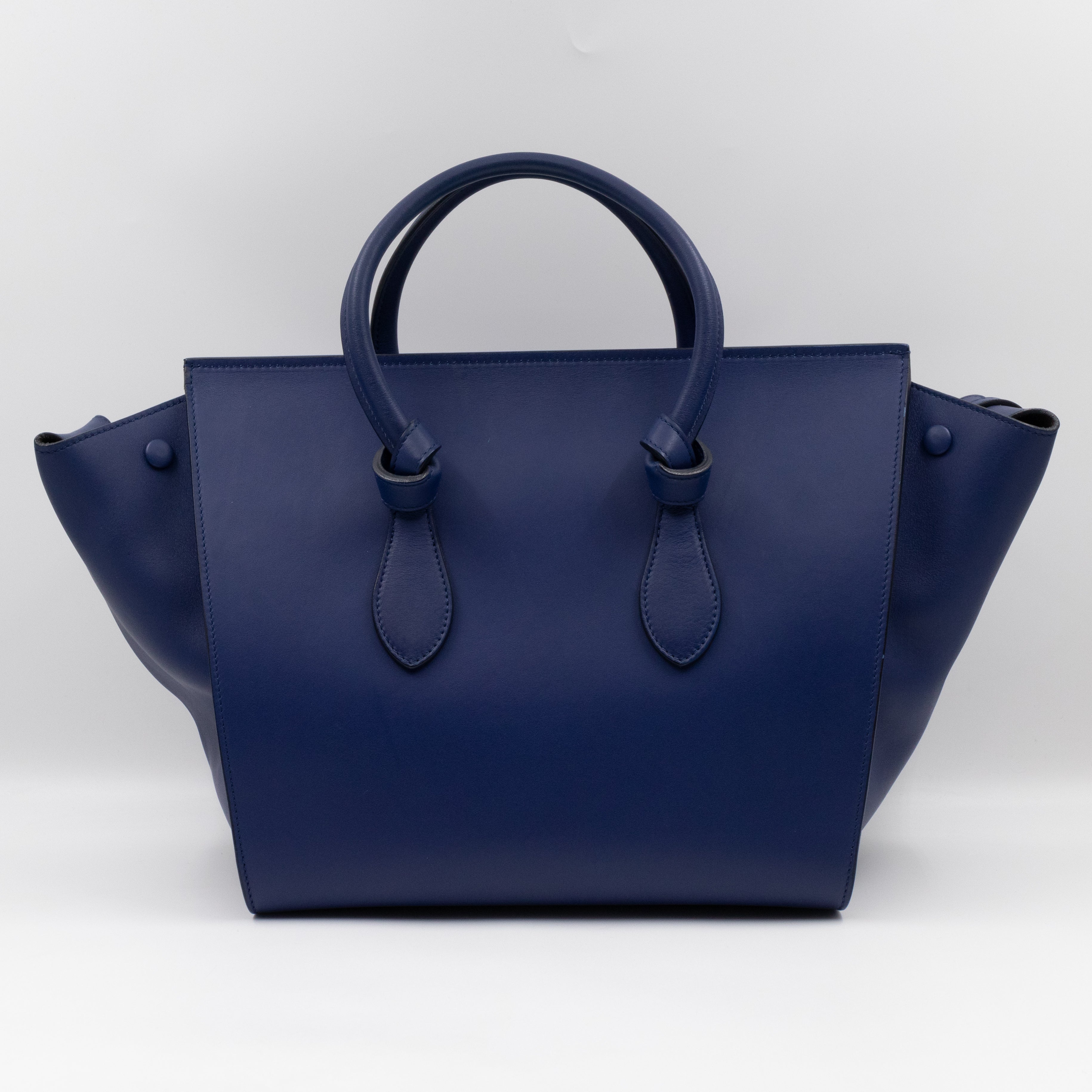 Tie Knot Tote Bag Medium Navy Leather