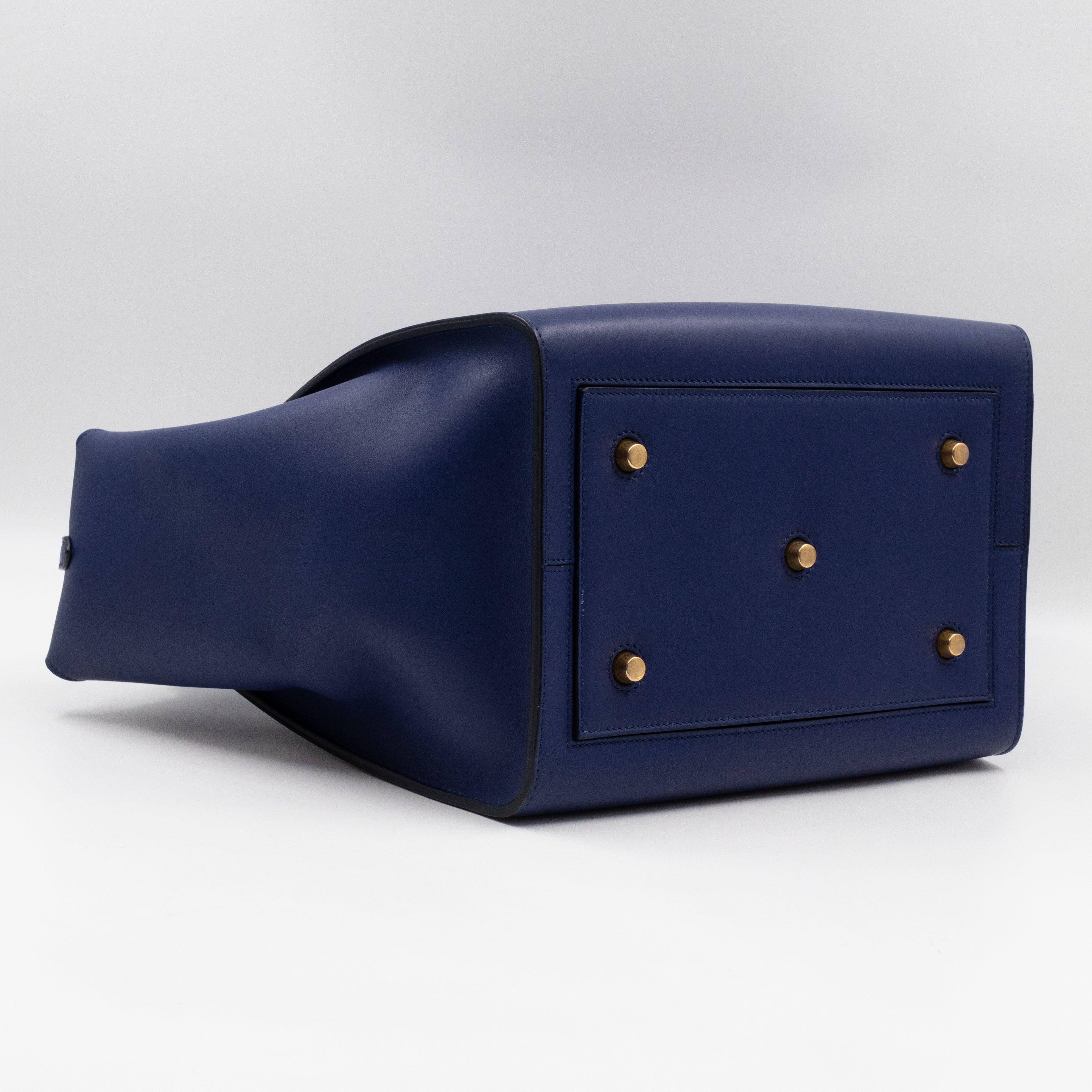 Tie Knot Tote Bag Medium Navy Leather