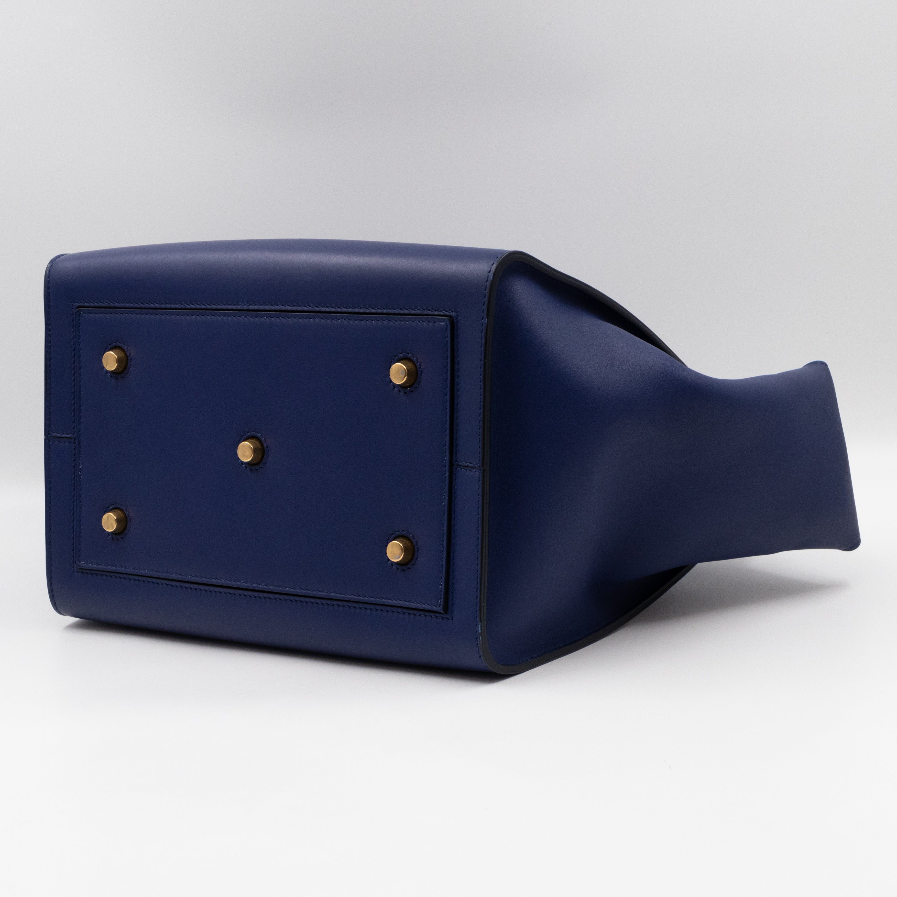 Tie Knot Tote Bag Medium Navy Leather