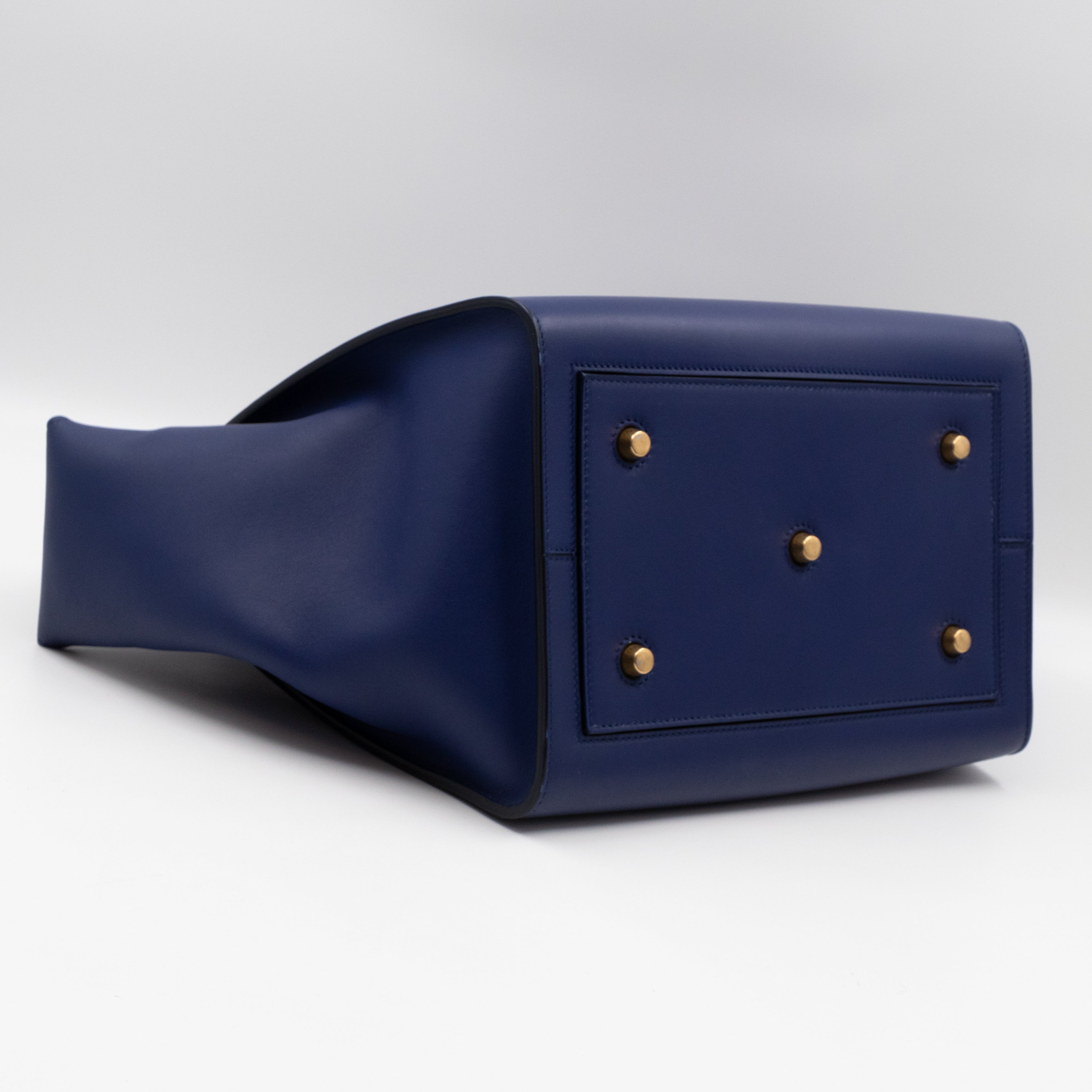 Tie Knot Tote Bag Medium Navy Leather