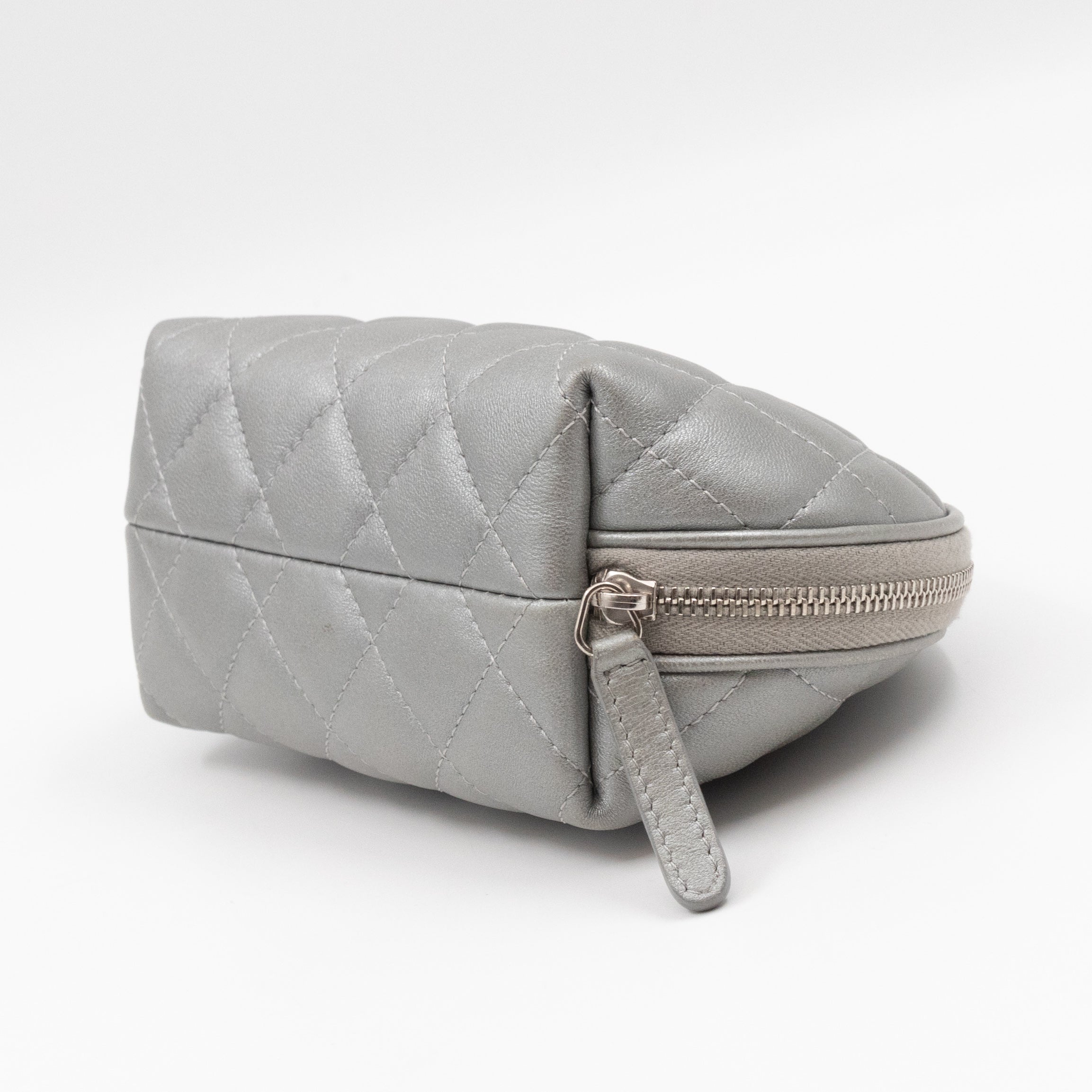 Cosmetic Pouch 2.55 Grey Metallic Leather
