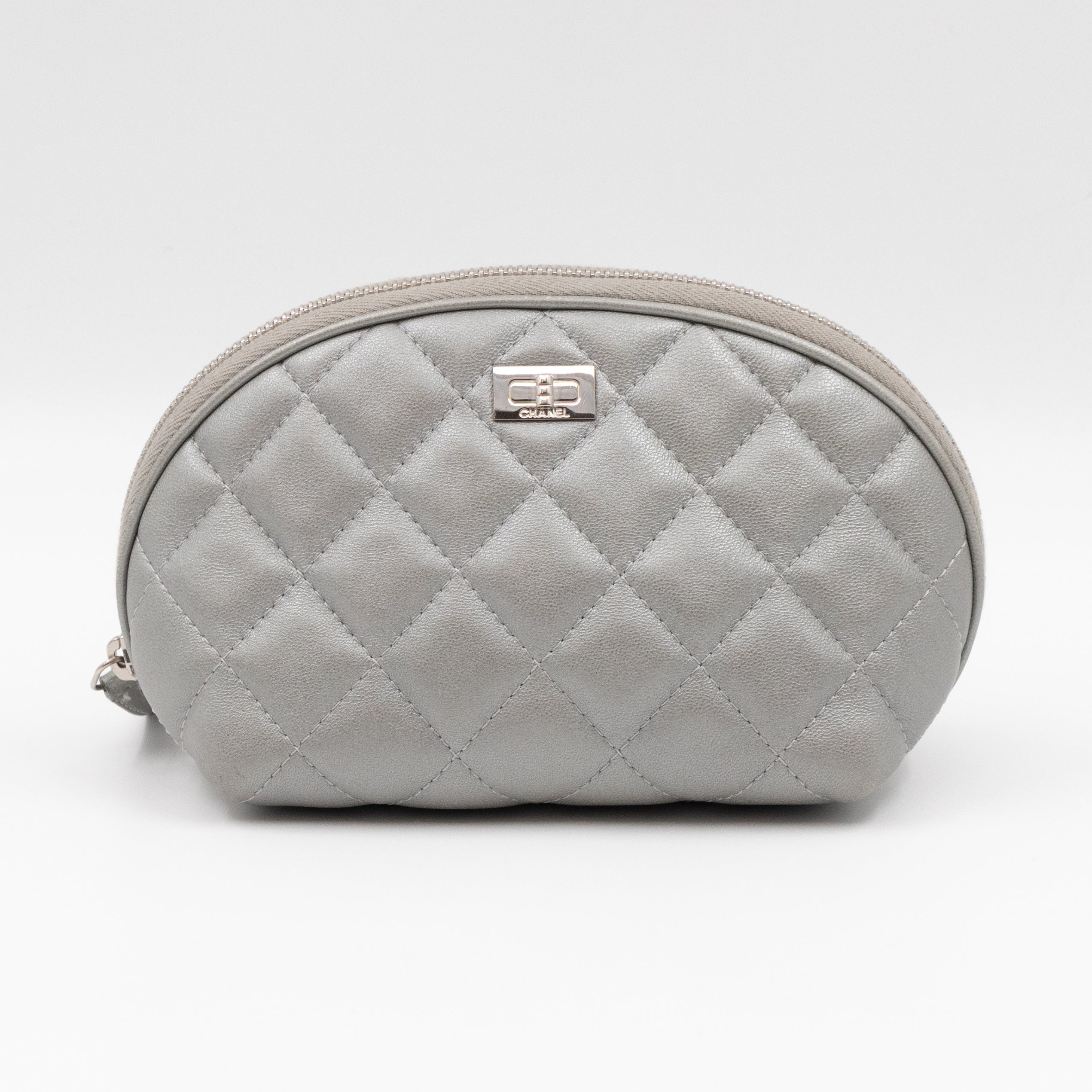 Cosmetic Pouch 2.55 Grey Metallic Leather