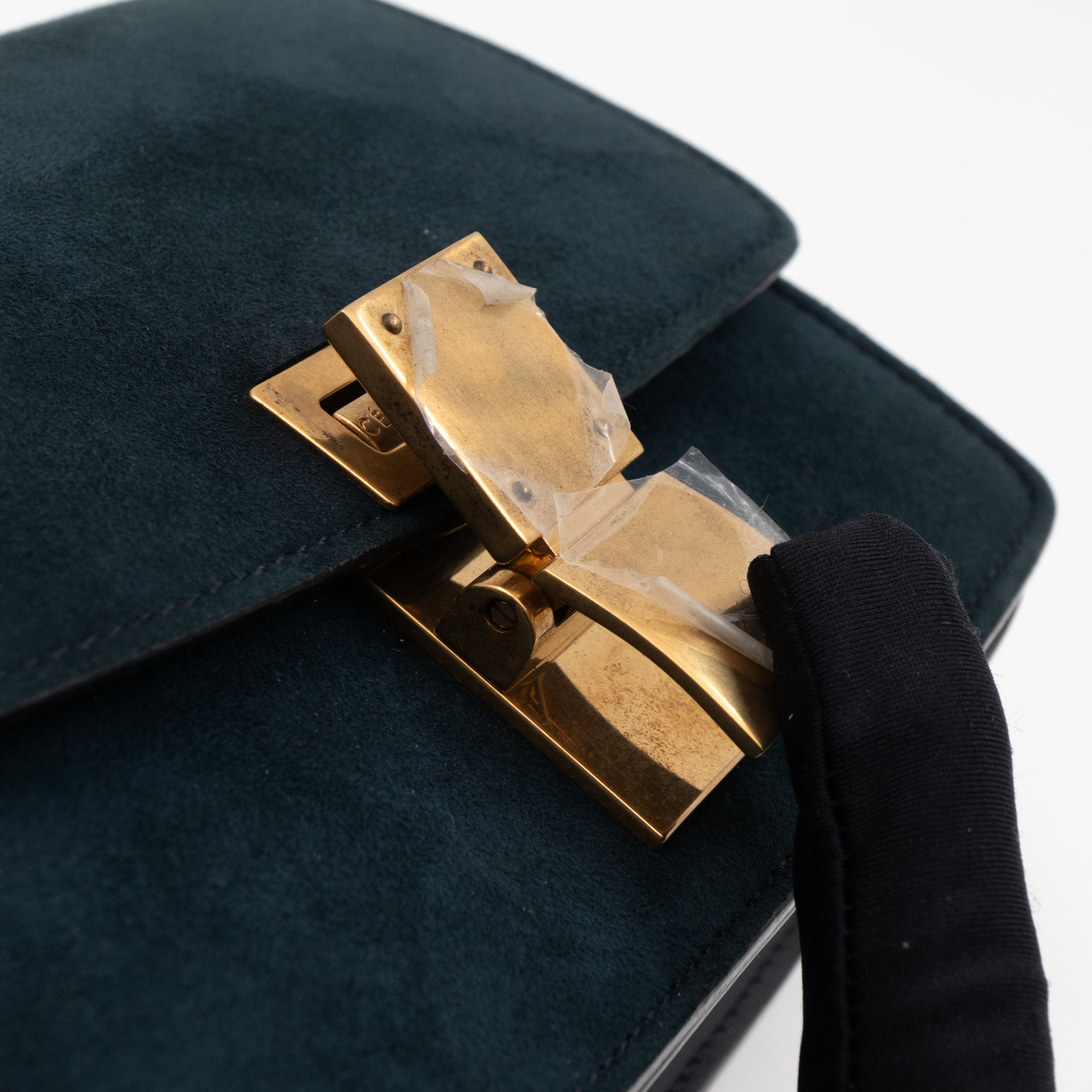 Classic Box Small Green Suede & Black Leather