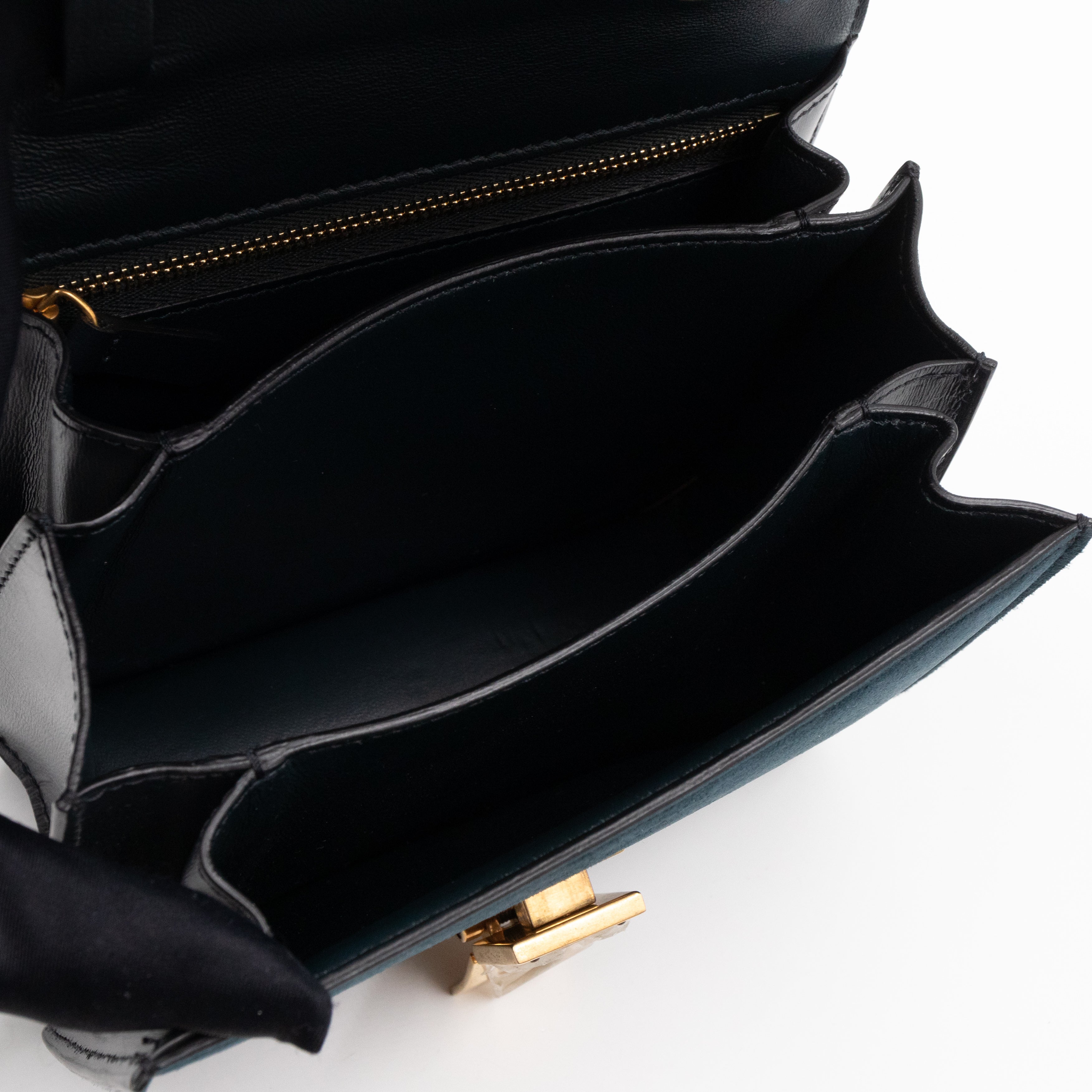 Classic Box Small Green Suede & Black Leather