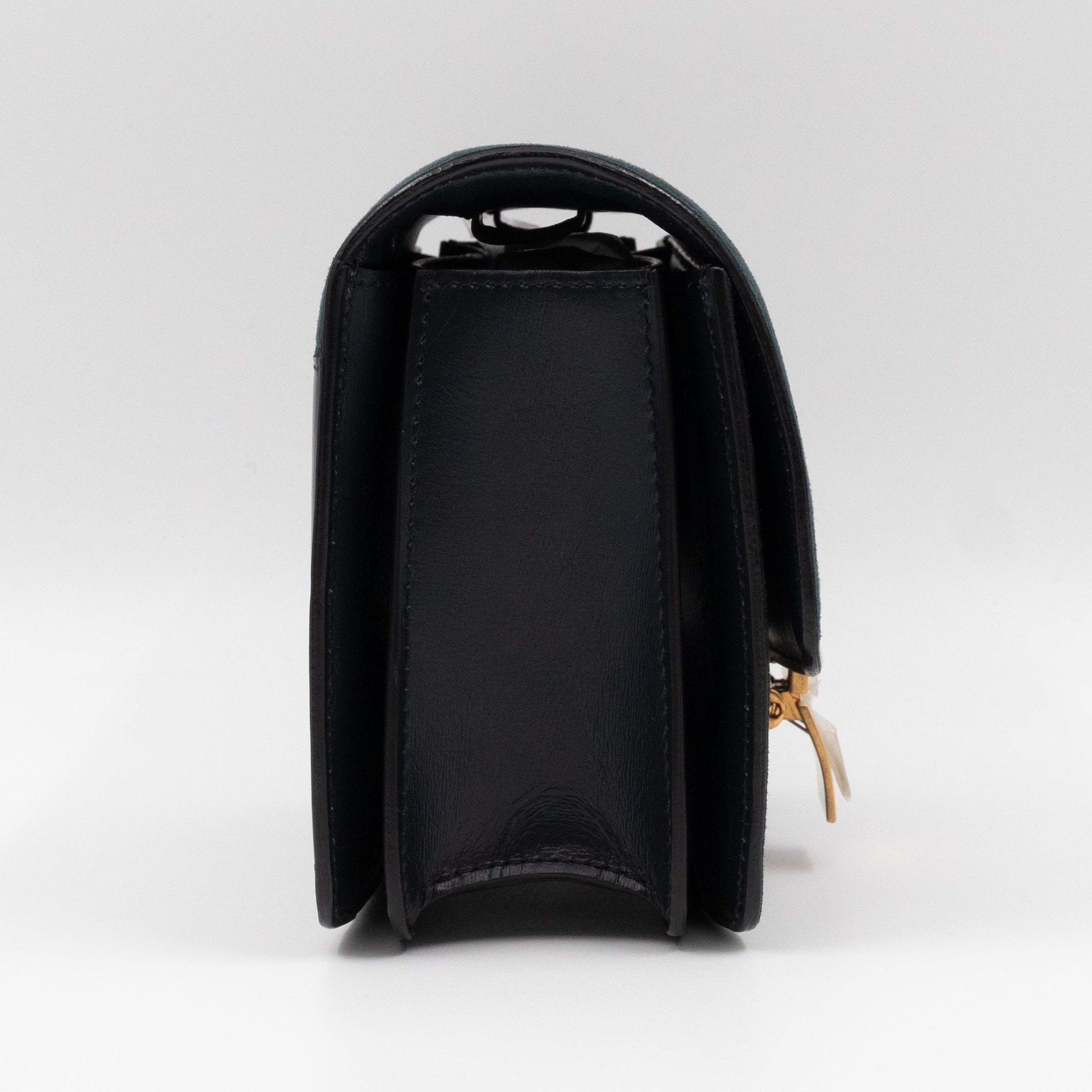 Classic Box Small Green Suede & Black Leather