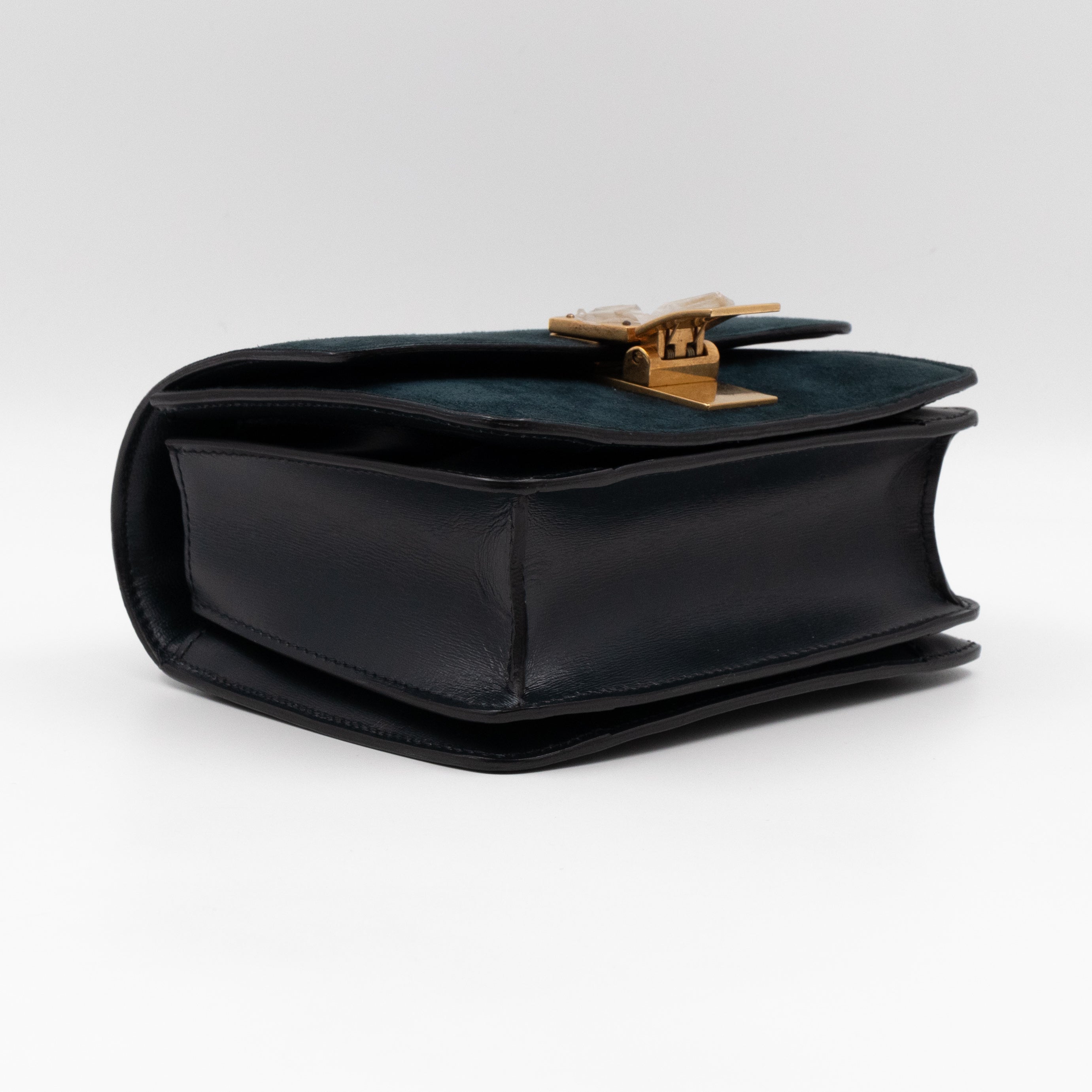Classic Box Small Green Suede & Black Leather