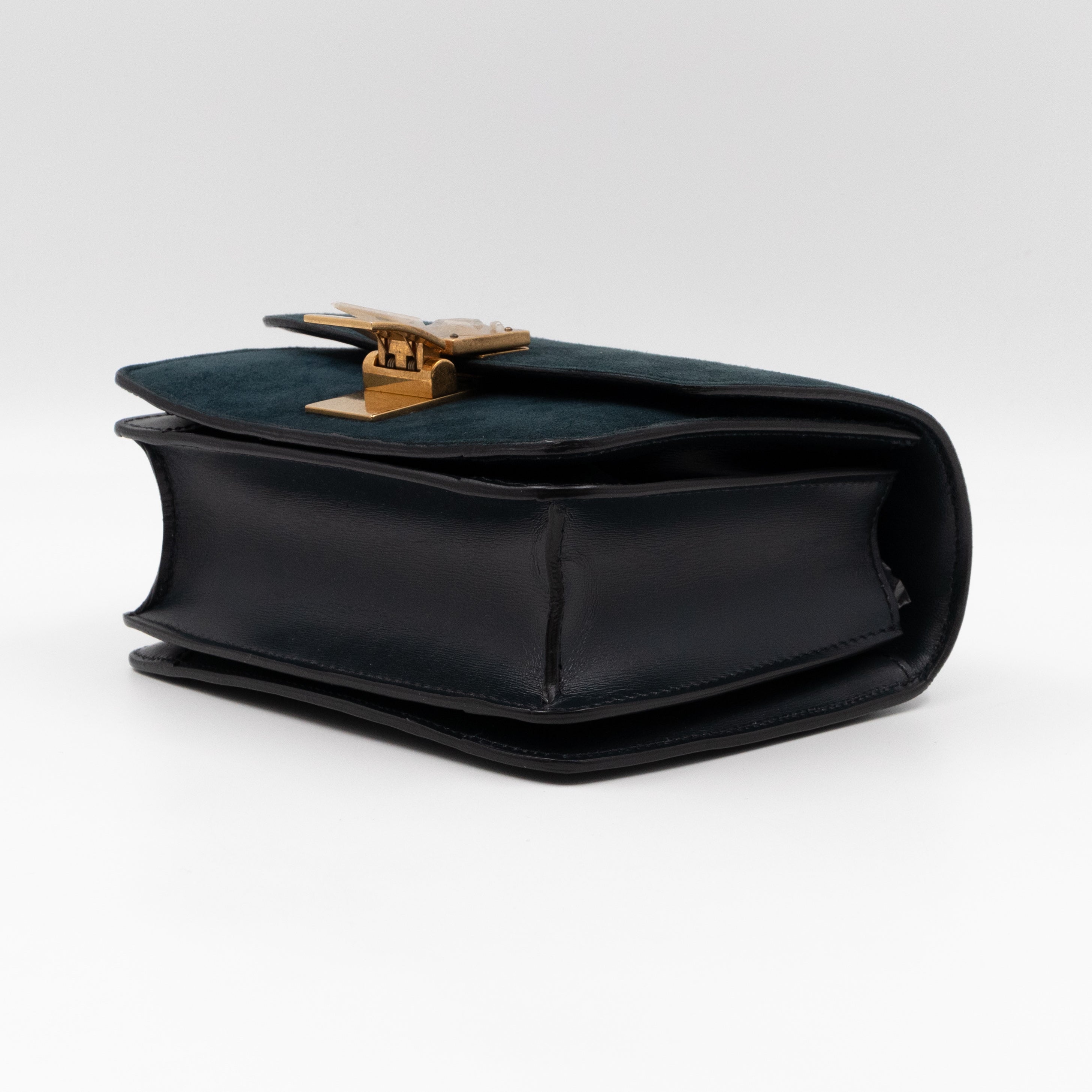 Classic Box Small Green Suede & Black Leather