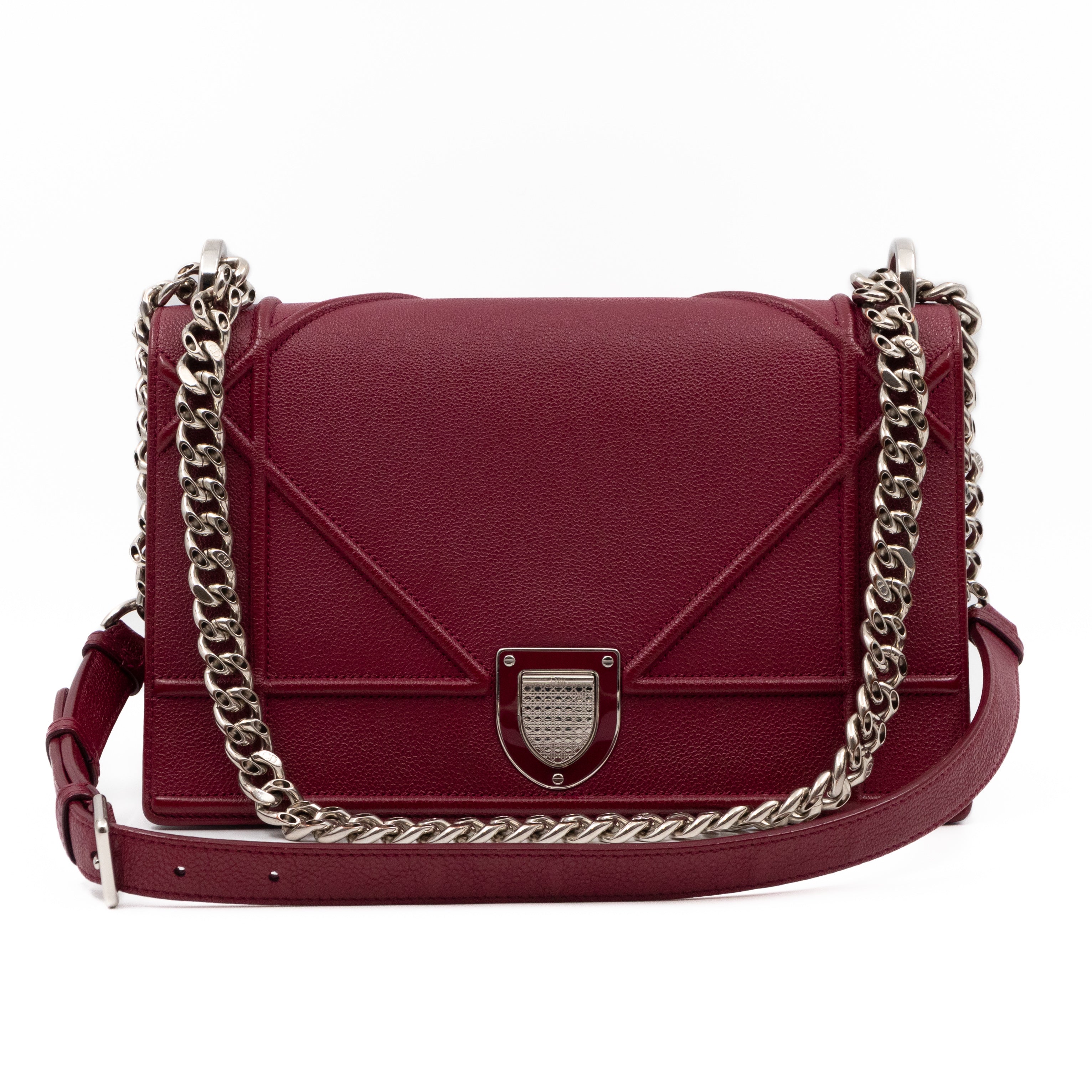 Diorama Medium Flap Bag Burgundy Leather