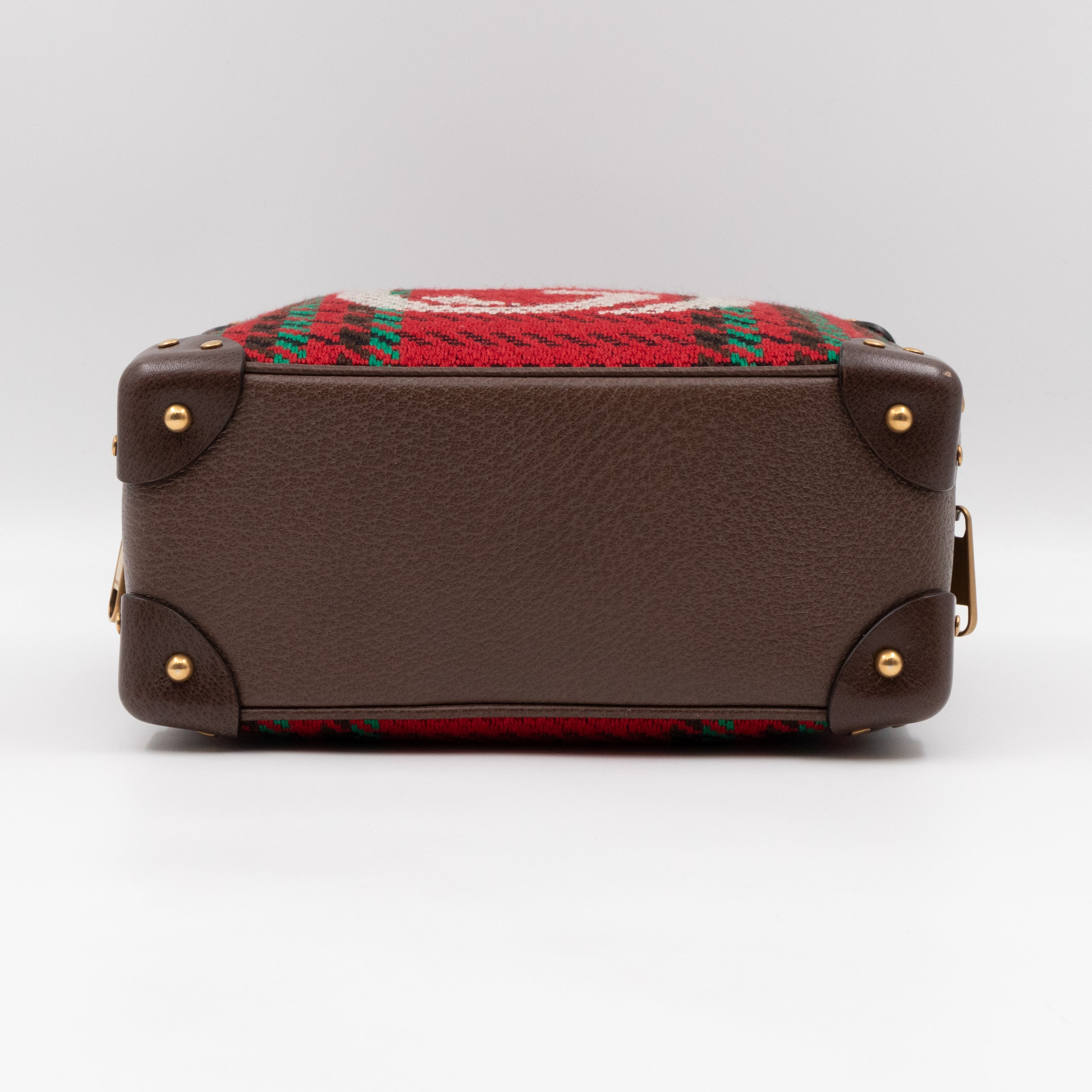 Houndstooth Woven Square Trunk Bag Brown Leather