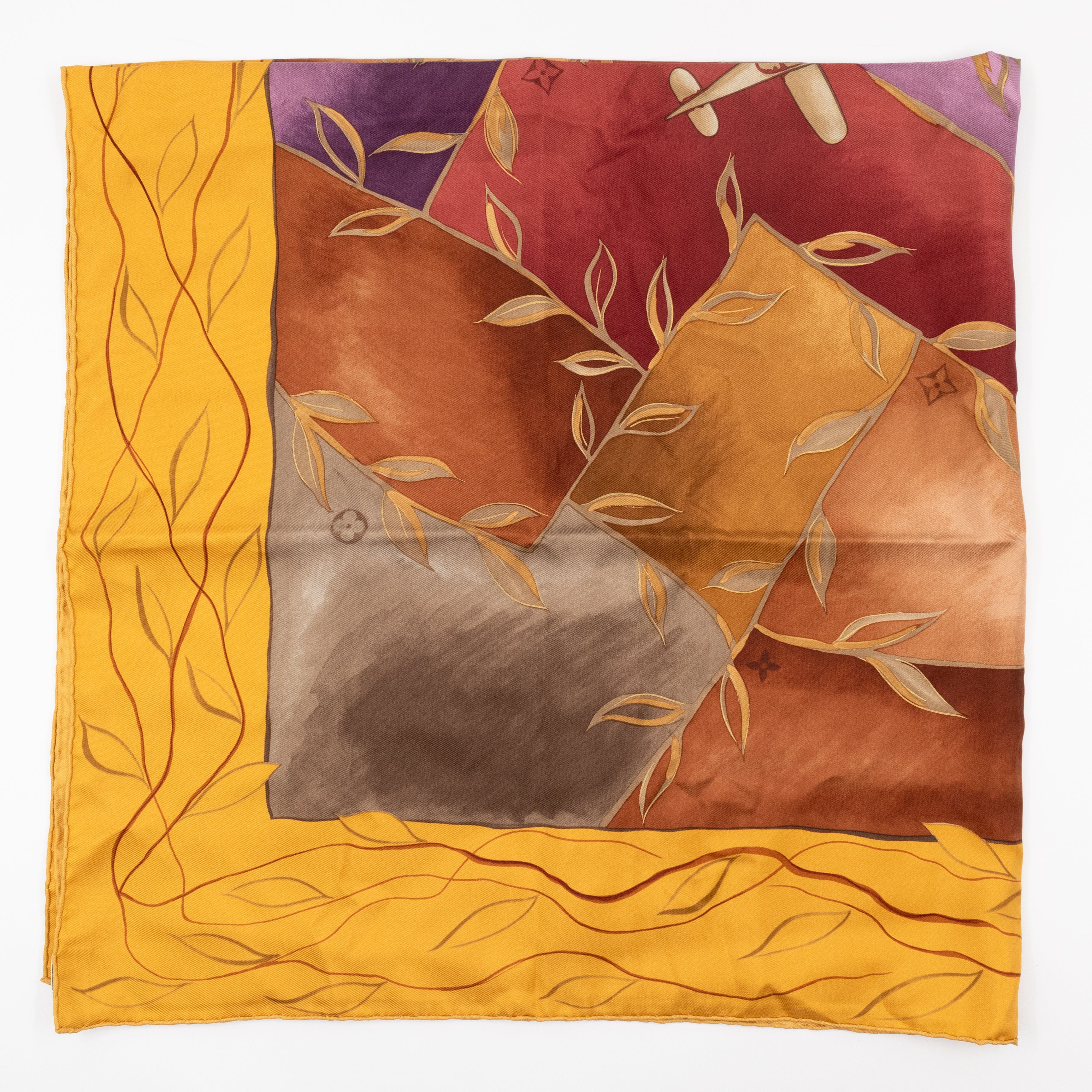 Paris Airplane Square Silk Scarf 90 Yellow