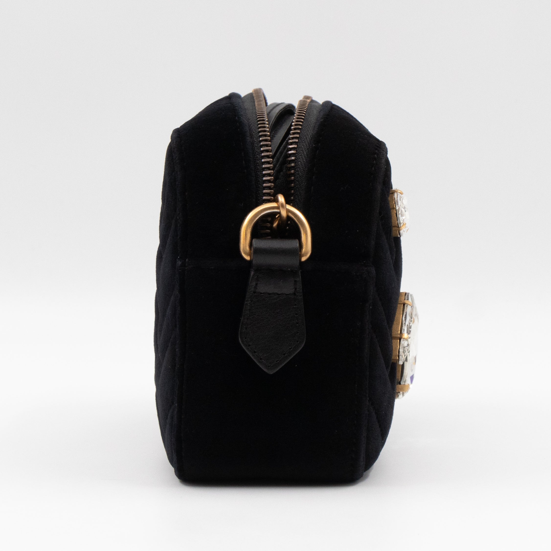 GG Marmont Mini Black Velvet Crystals