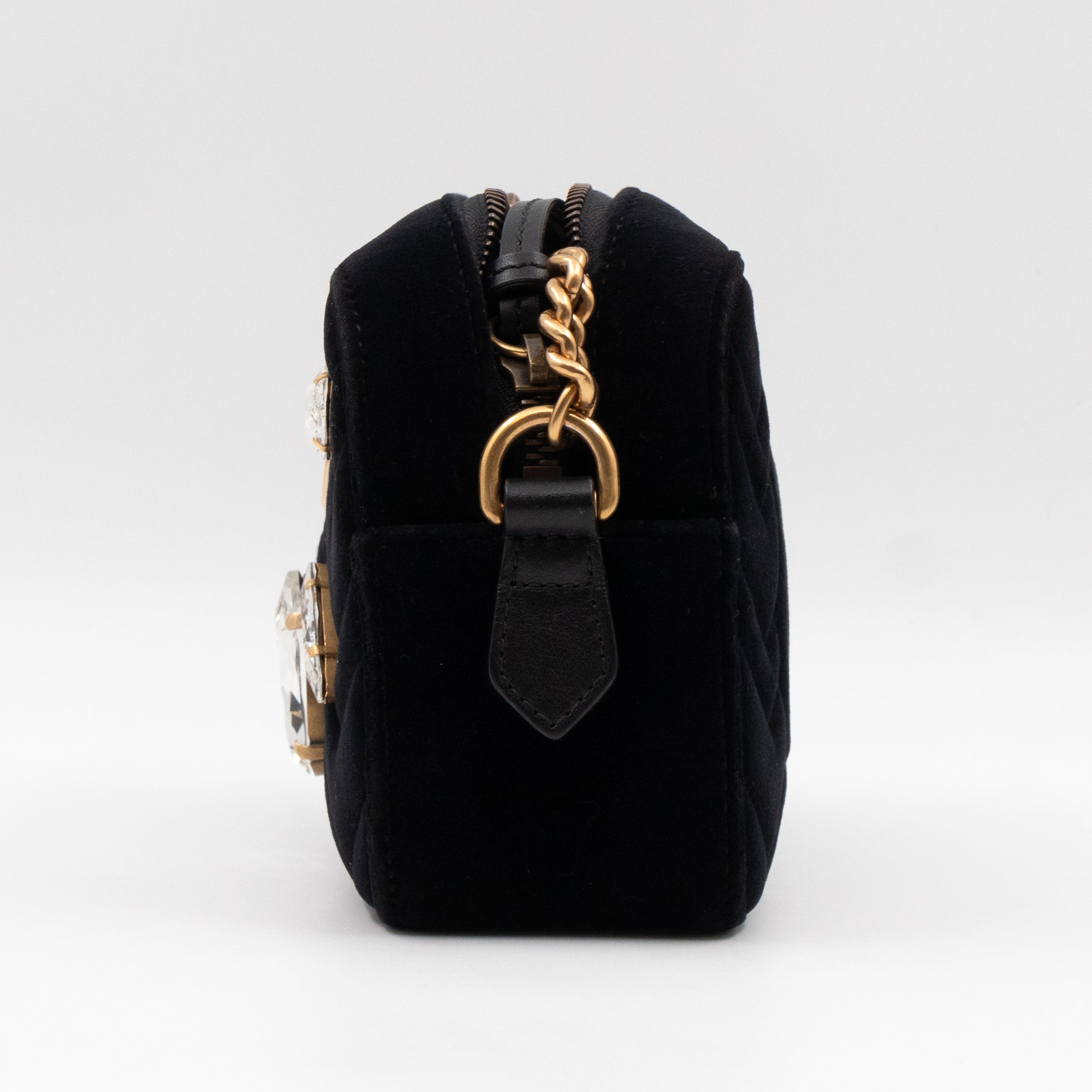 GG Marmont Mini Black Velvet Crystals
